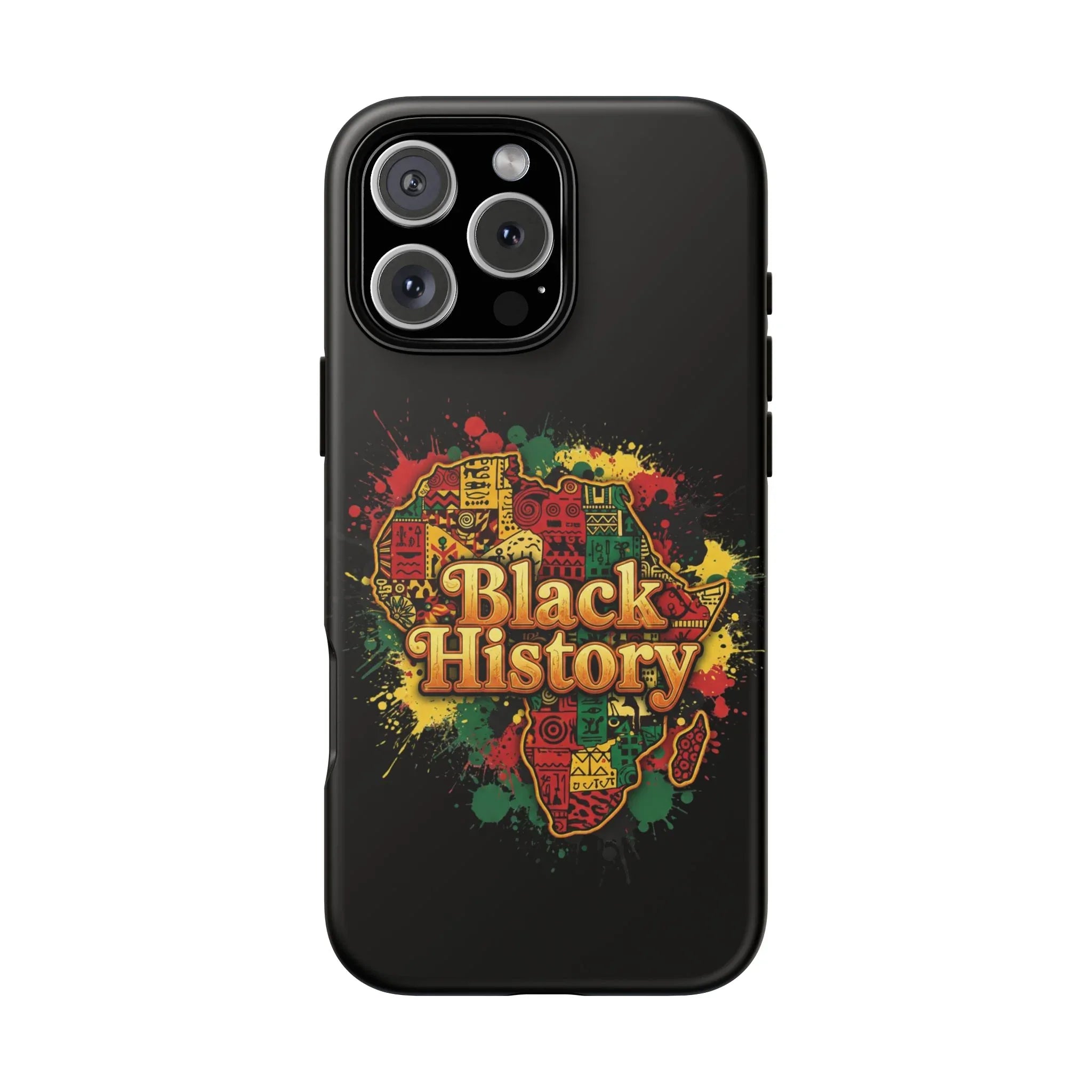 Black History Phone Case — Afrocentric Map Design, Bold Red‑Green‑Gold Splash - DiwaKi
