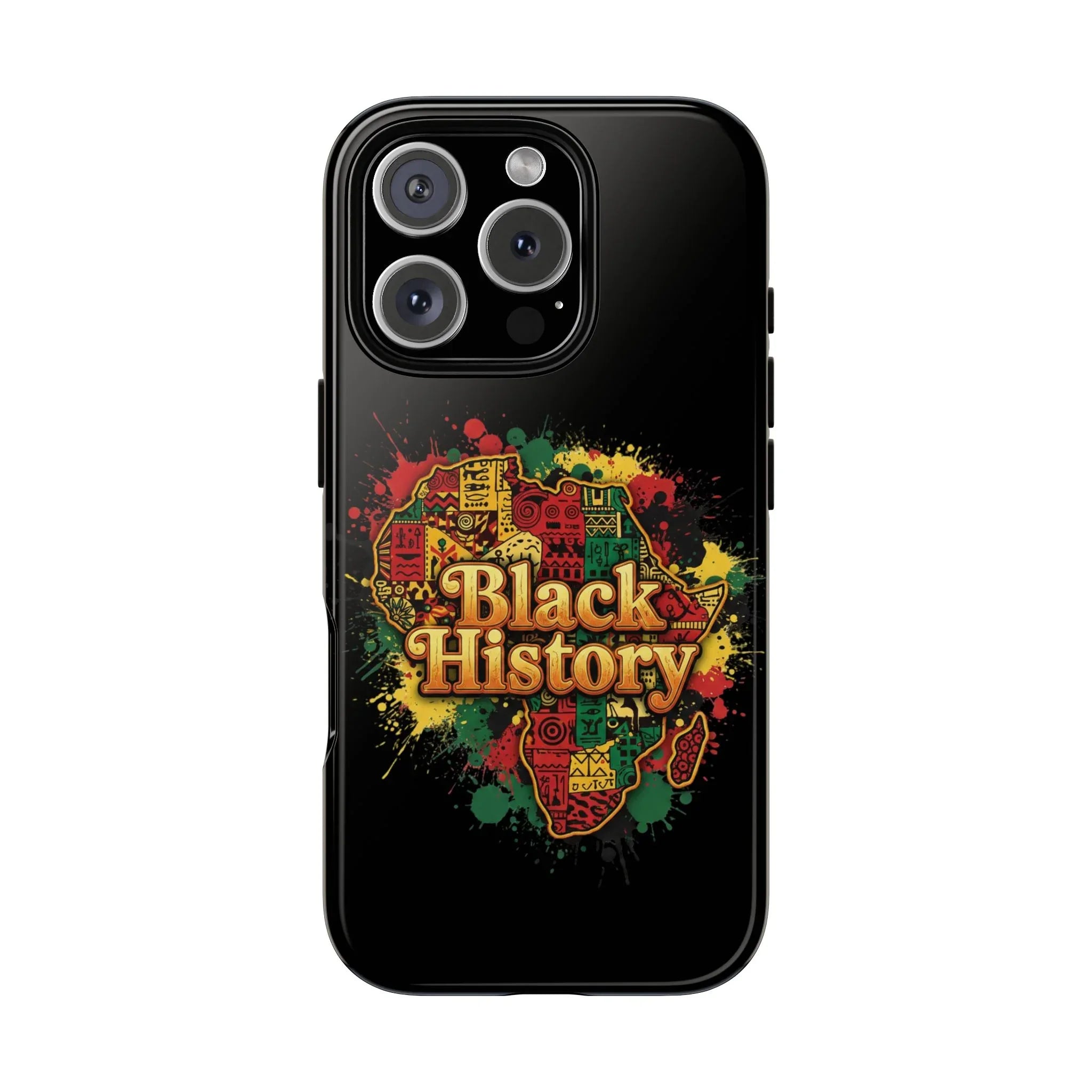 Black History Phone Case — Afrocentric Map Design, Bold Red‑Green‑Gold Splash - DiwaKi