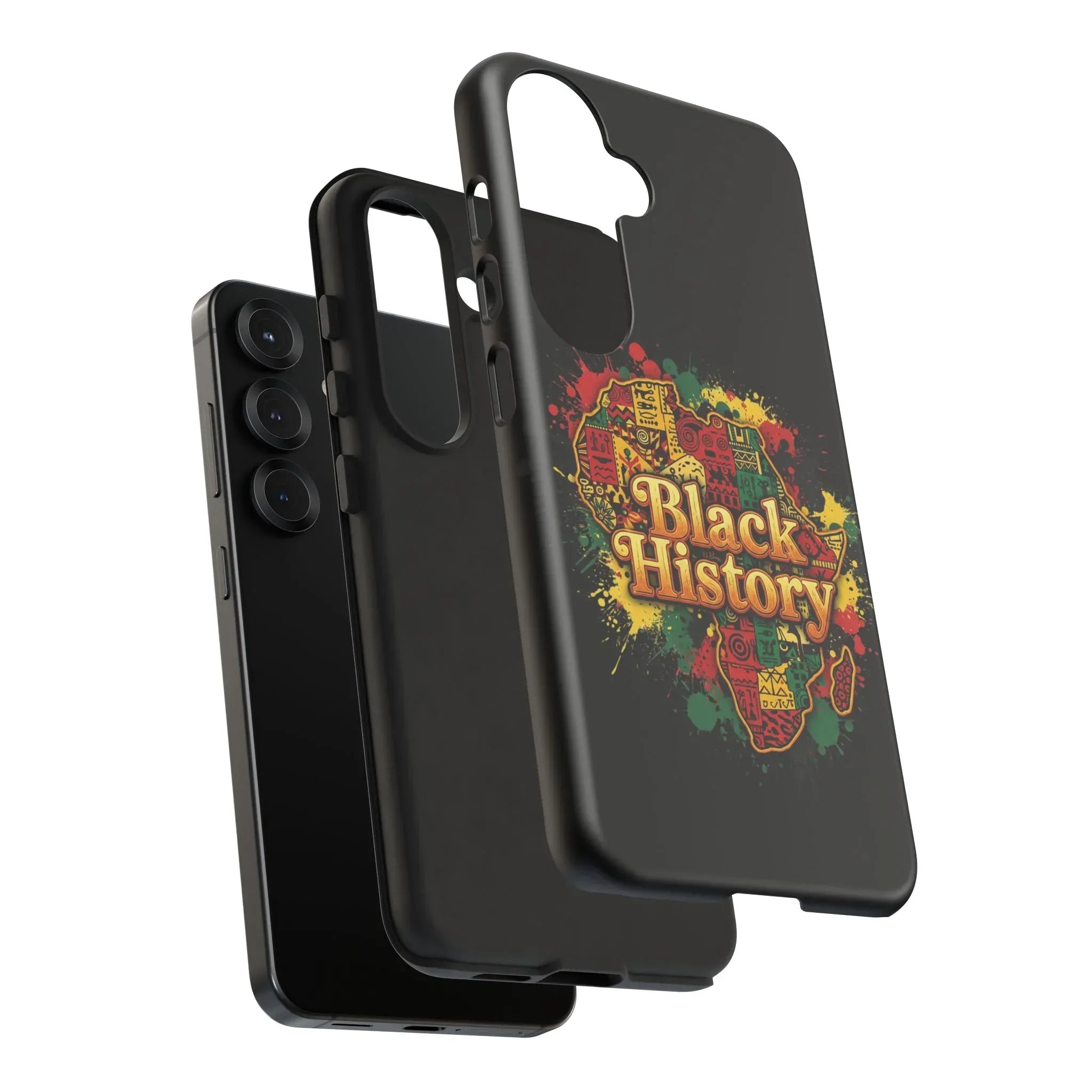 Black History Phone Case — Afrocentric Map Design, Bold Red‑Green‑Gold Splash - DiwaKi