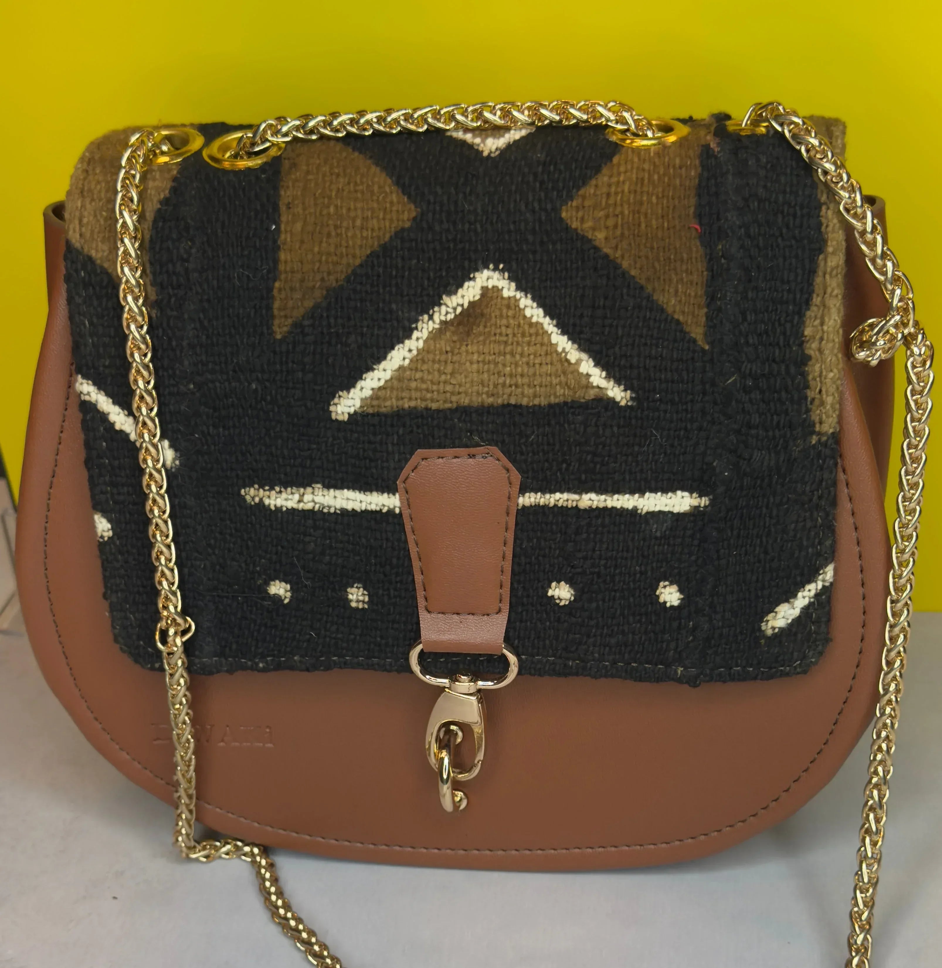 African black & brown bogolan pattern shoulder bag - DiwaKi