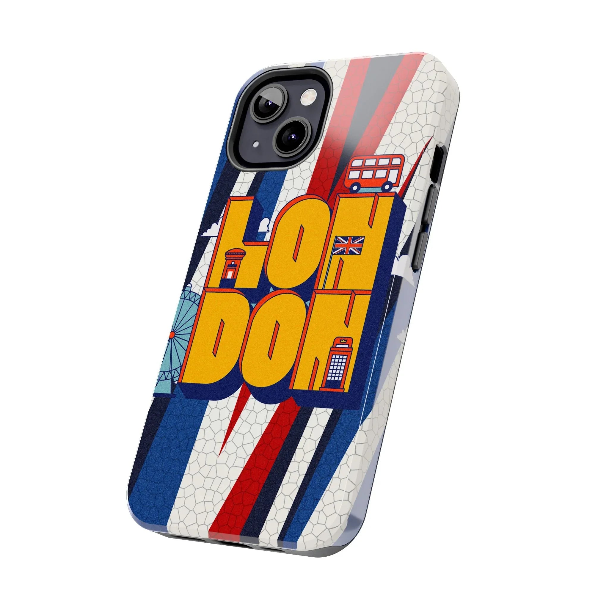 London Graphic Tough Phone Case – Retro Union Jack Travel Design - DiwaKi