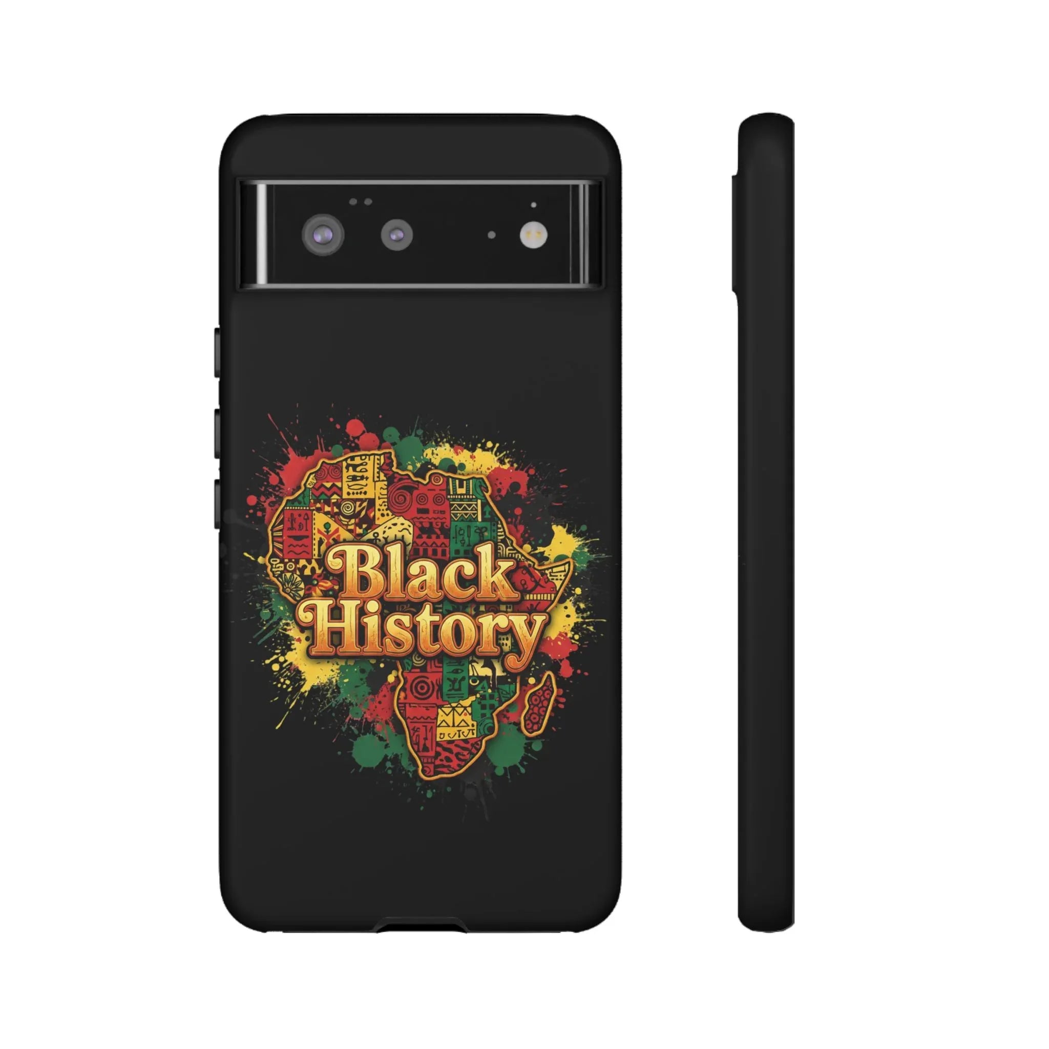 Black History Phone Case — Afrocentric Map Design, Bold Red‑Green‑Gold Splash - DiwaKi