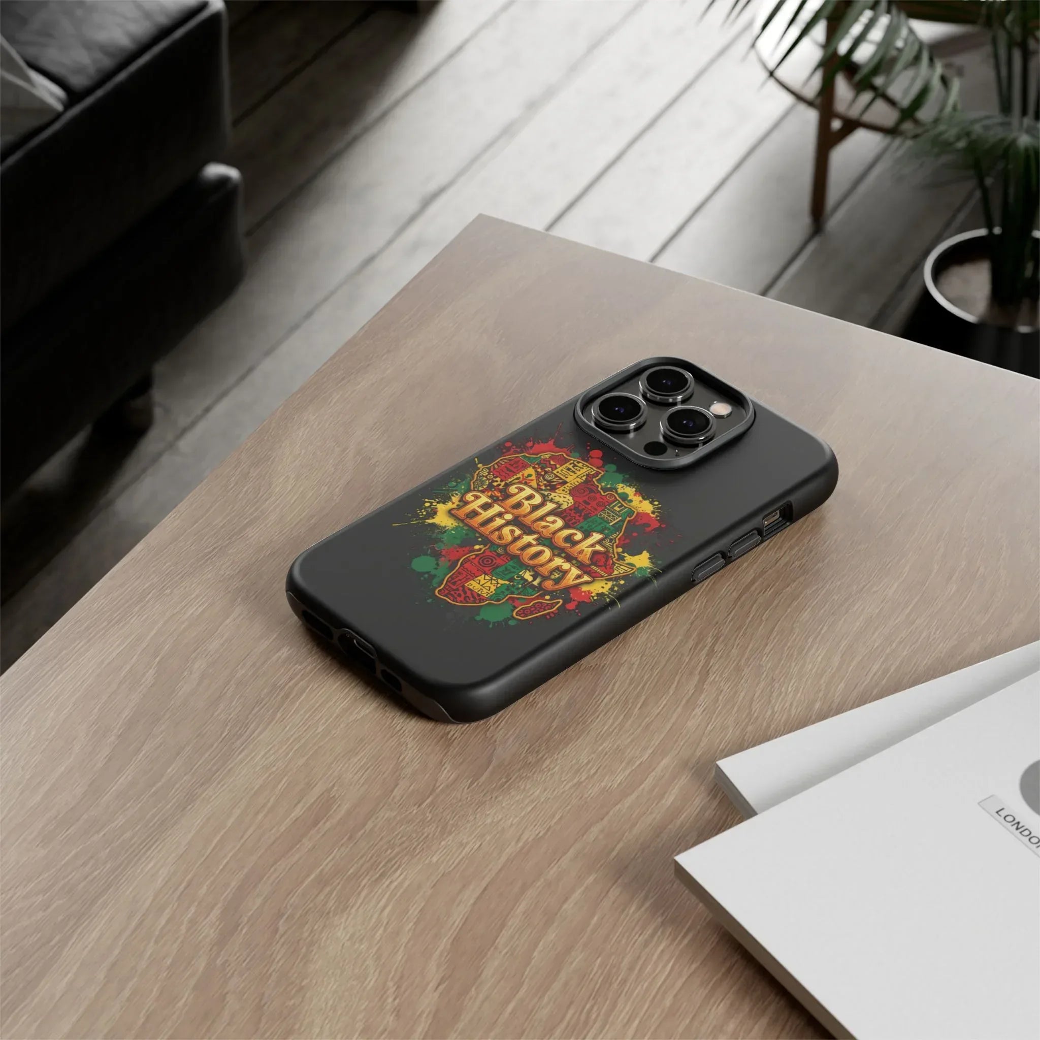 Black History Phone Case — Afrocentric Map Design, Bold Red‑Green‑Gold Splash - DiwaKi