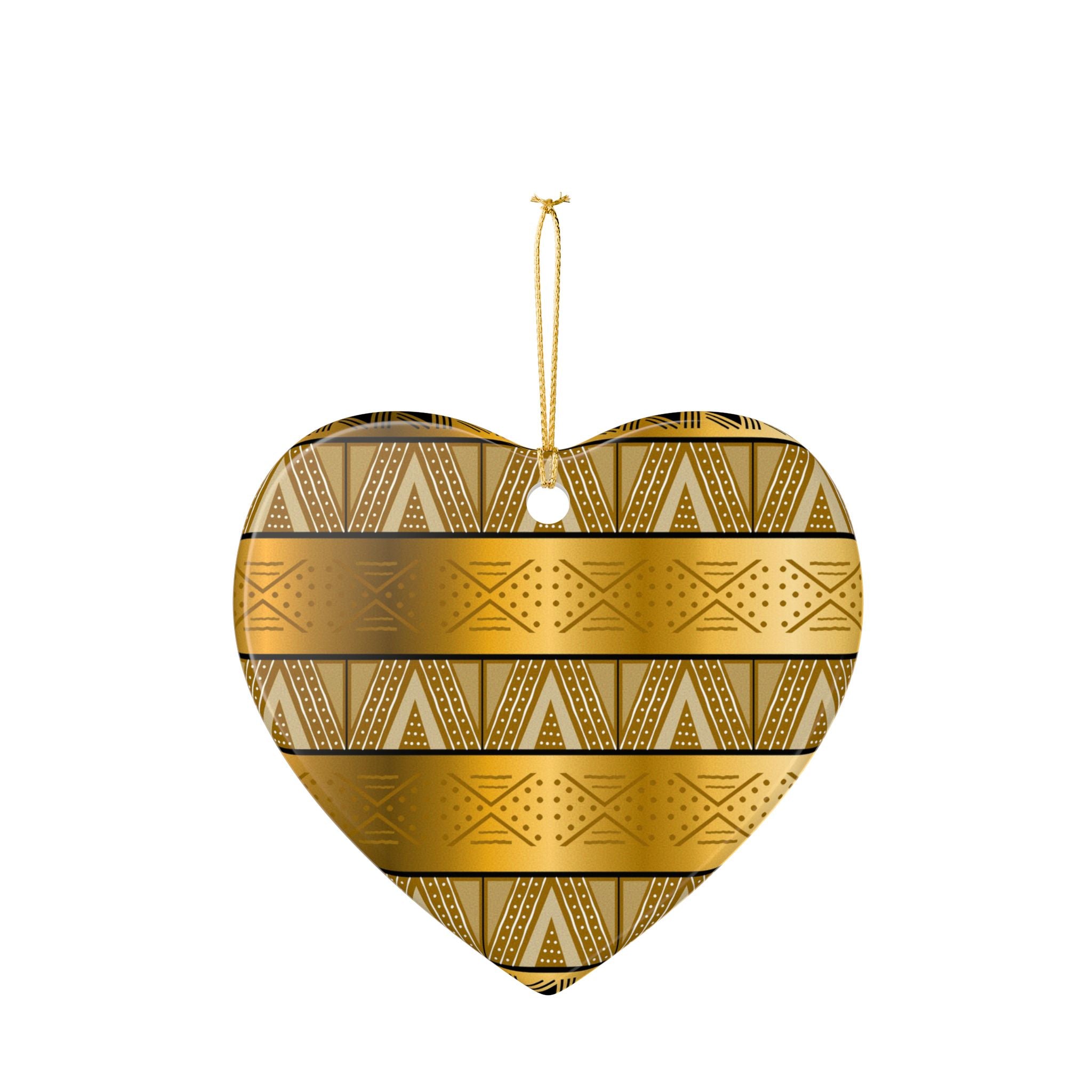 Gold Tribal Heart Ceramic Ornament — Decorative Holiday & Gift Accent