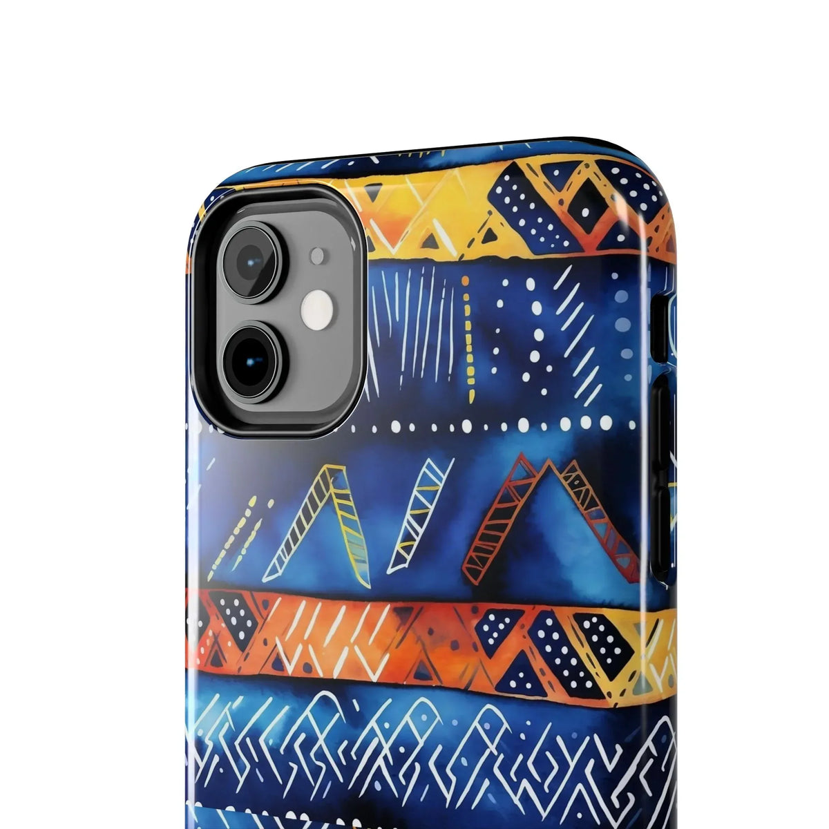 African mudcloth Tribal Indigo Stripe Tough Phone Case — Blue & Orange Geometric Protective Cover - DiwaKi