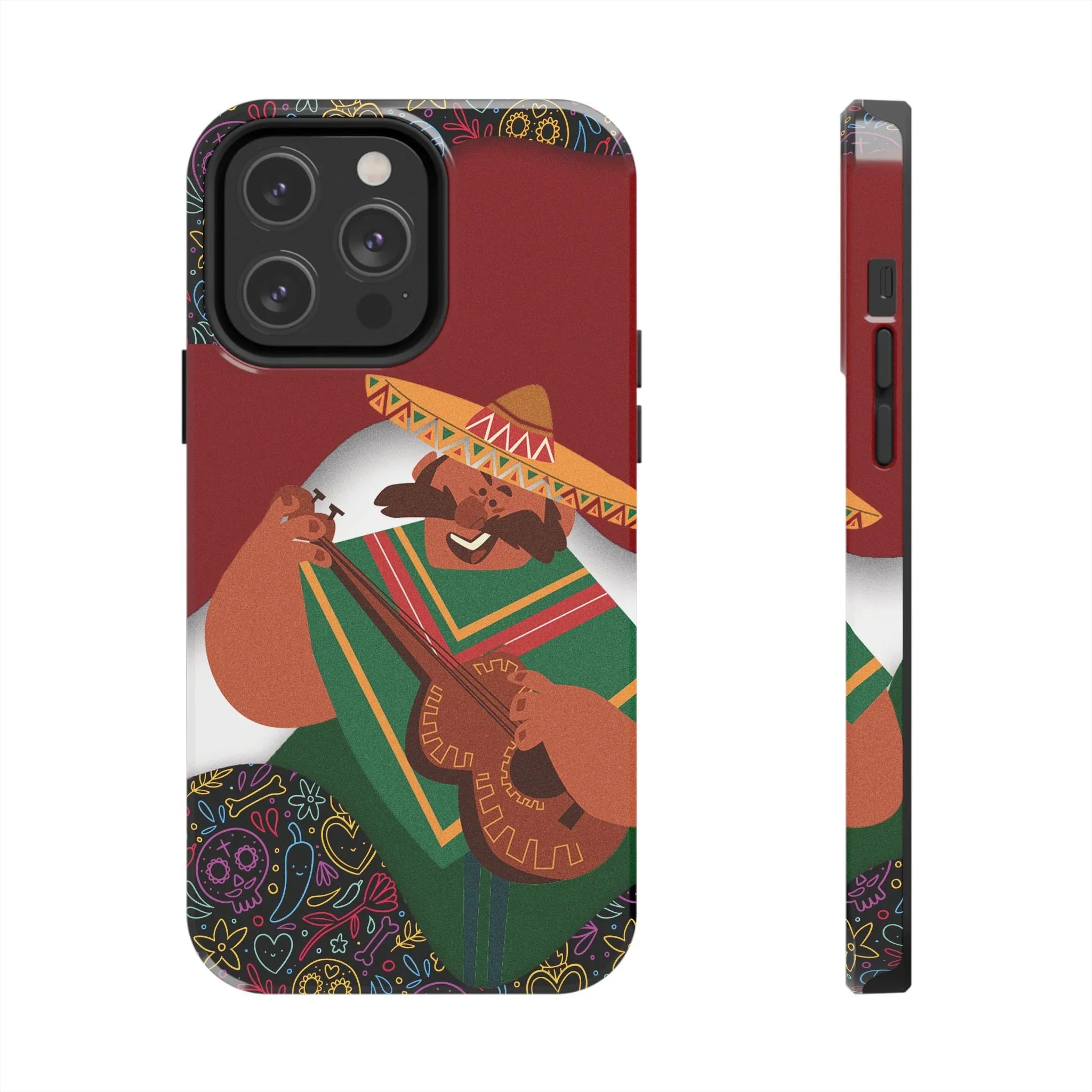 Mexico Mariachi Guitarist Tough Phone Case — Colorful Mexican Folk Art iPhone Cover - DiwaKi