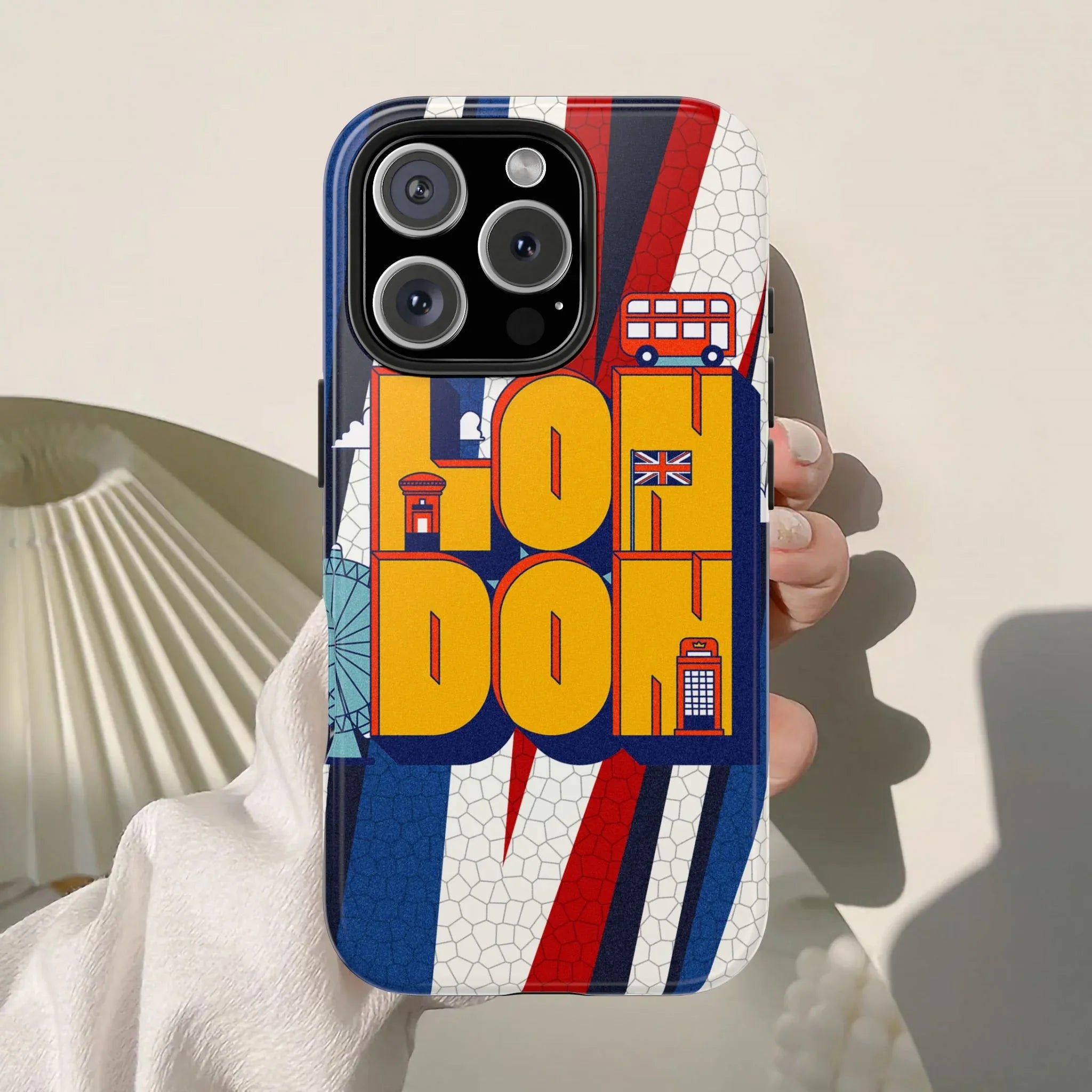 London Graphic Tough Phone Case – Retro Union Jack Travel Design - DiwaKi