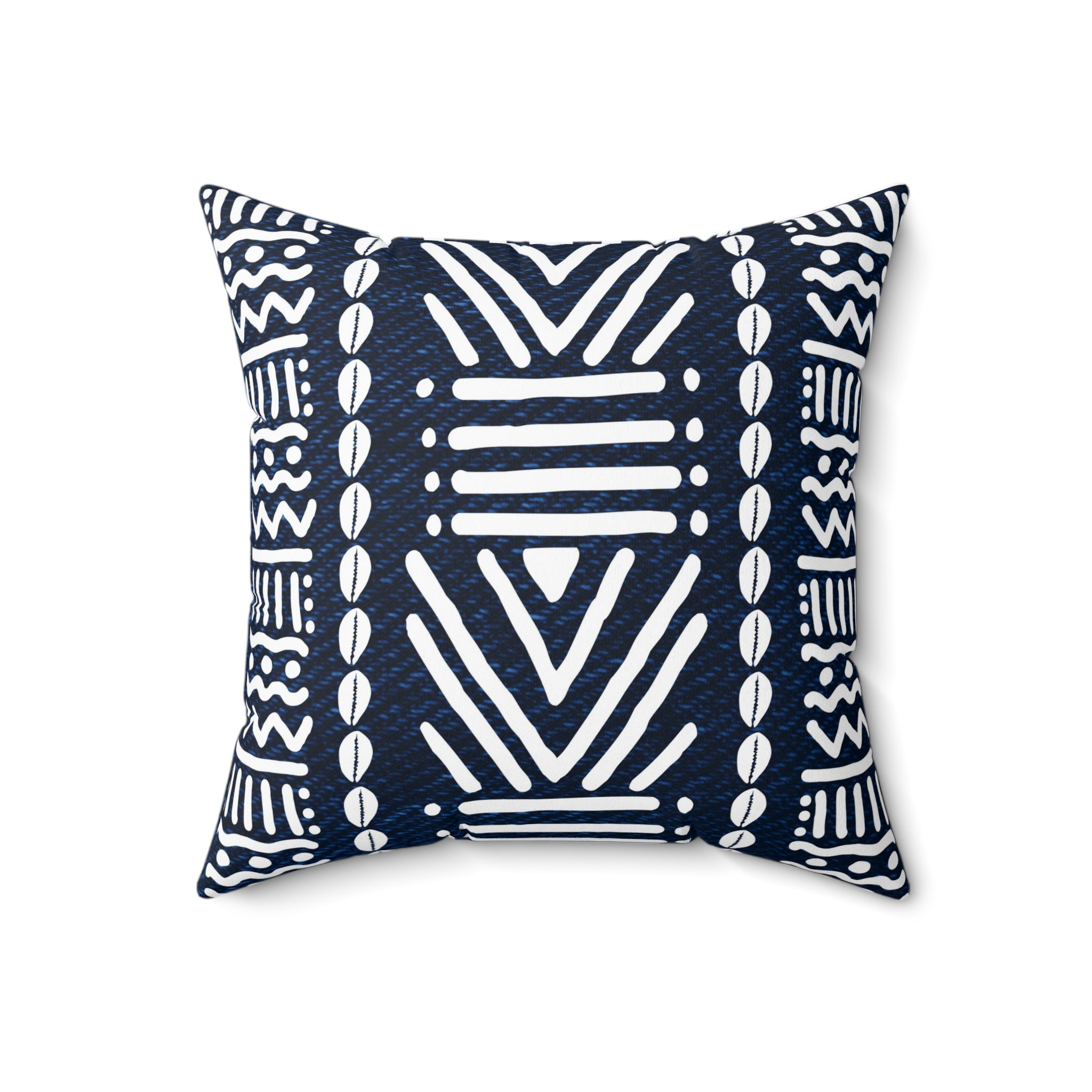 Mudcloth-Inspired Navy Throw Pillow — Boho Geometric Square Accent