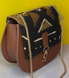 DiwaKi Bogolan Royale Chain Bag – African Mudcloth Leather Shoulder Bag with Gold Chain