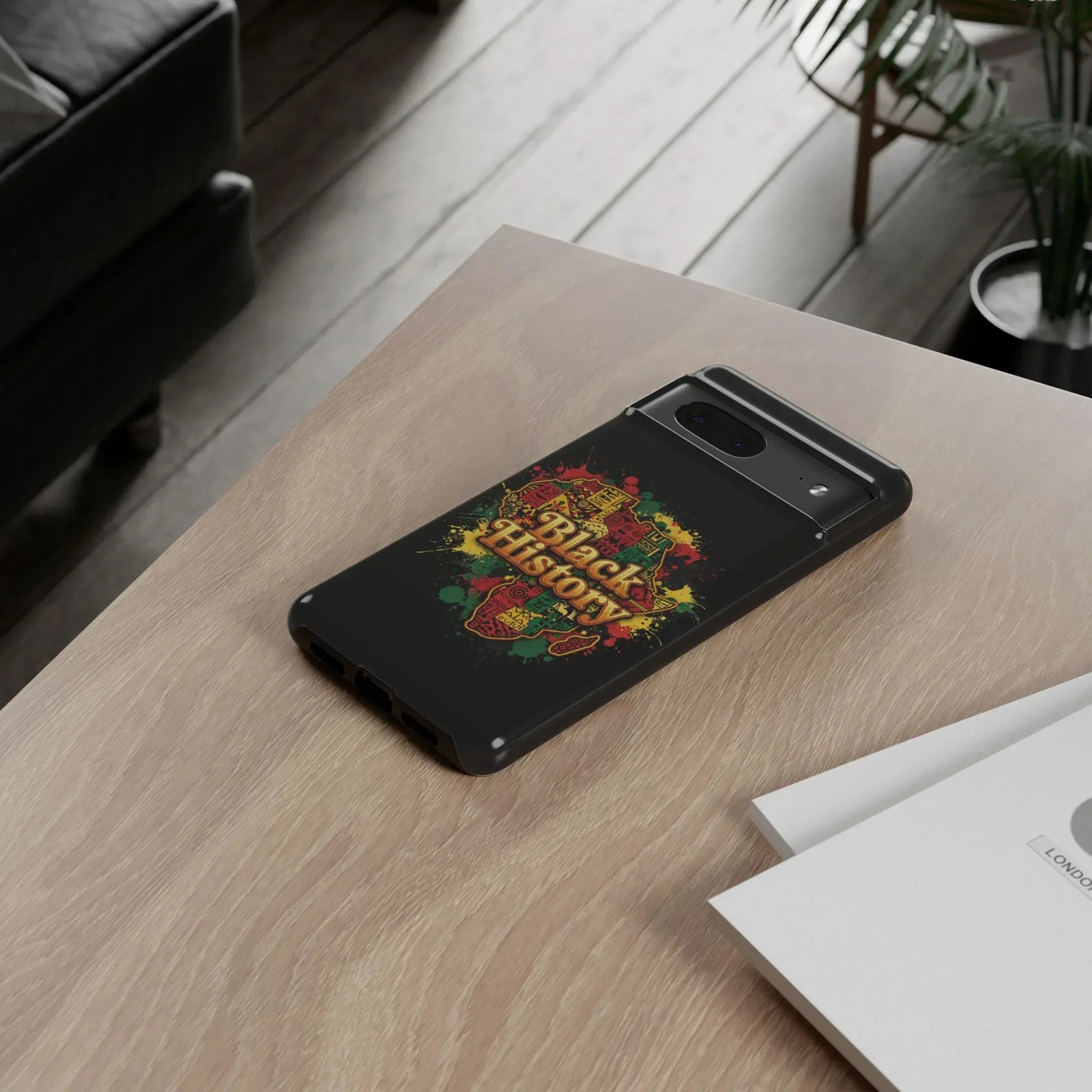Black History Phone Case — Afrocentric Map Design, Bold Red‑Green‑Gold Splash - DiwaKi