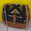 DiwaKi Bogolan Royale Chain Bag – African Mudcloth Leather Shoulder Bag with Gold Chain