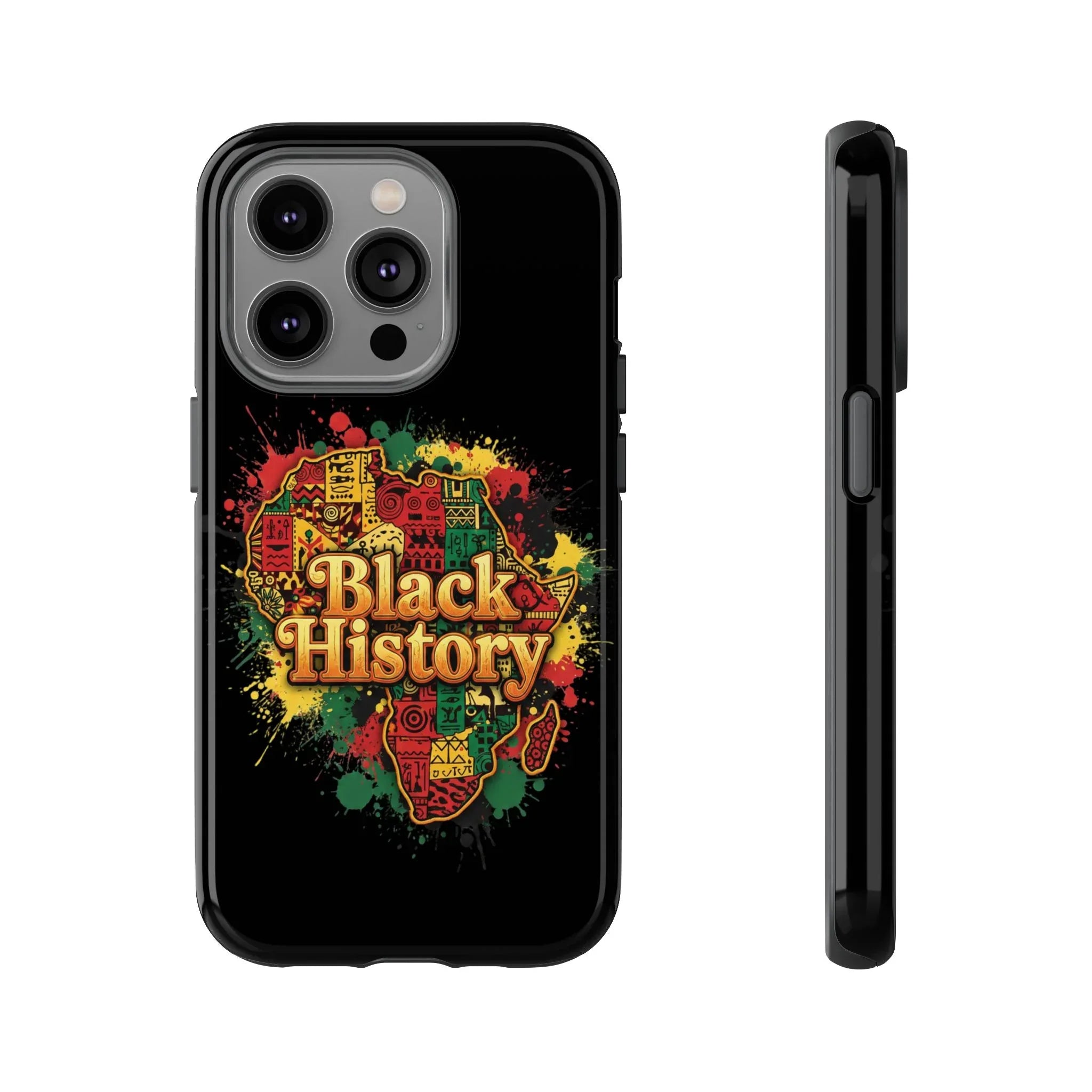 Black History Phone Case — Afrocentric Map Design, Bold Red‑Green‑Gold Splash - DiwaKi