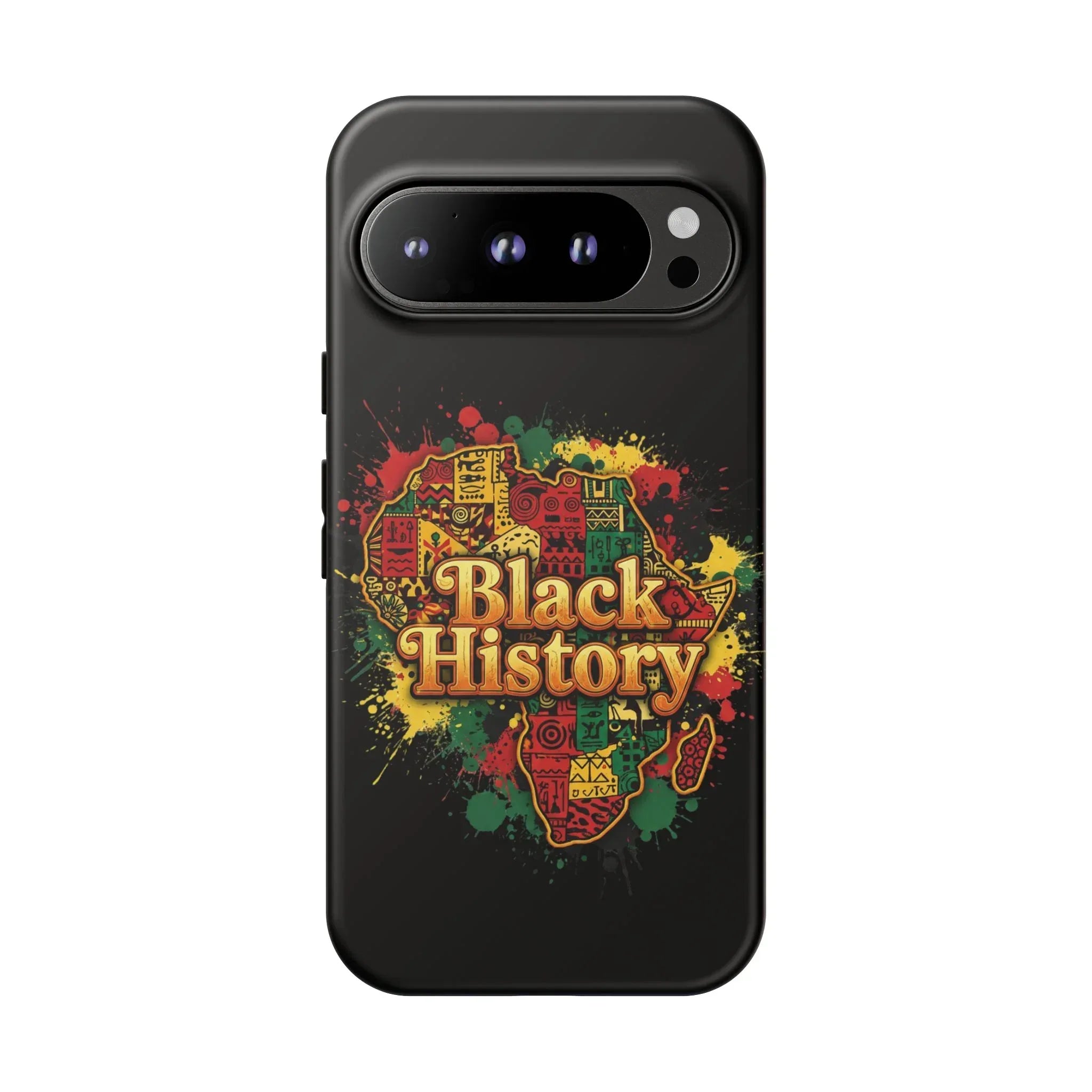 Black History Phone Case — Afrocentric Map Design, Bold Red‑Green‑Gold Splash - DiwaKi