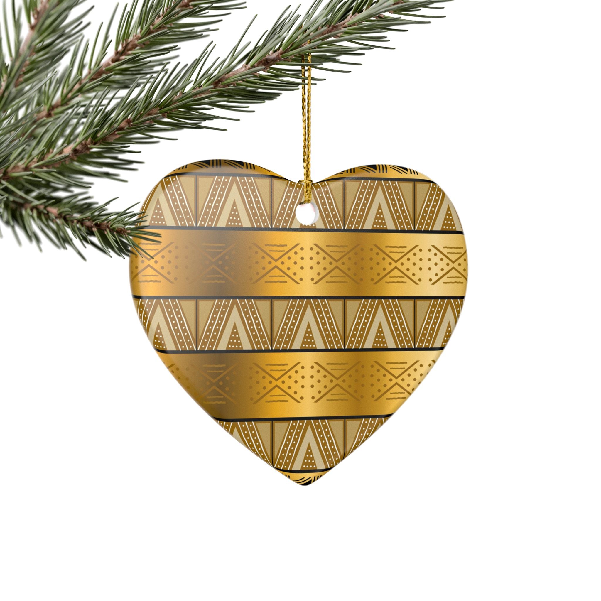 Gold Tribal Heart Ceramic Ornament — Decorative Holiday & Gift Accent