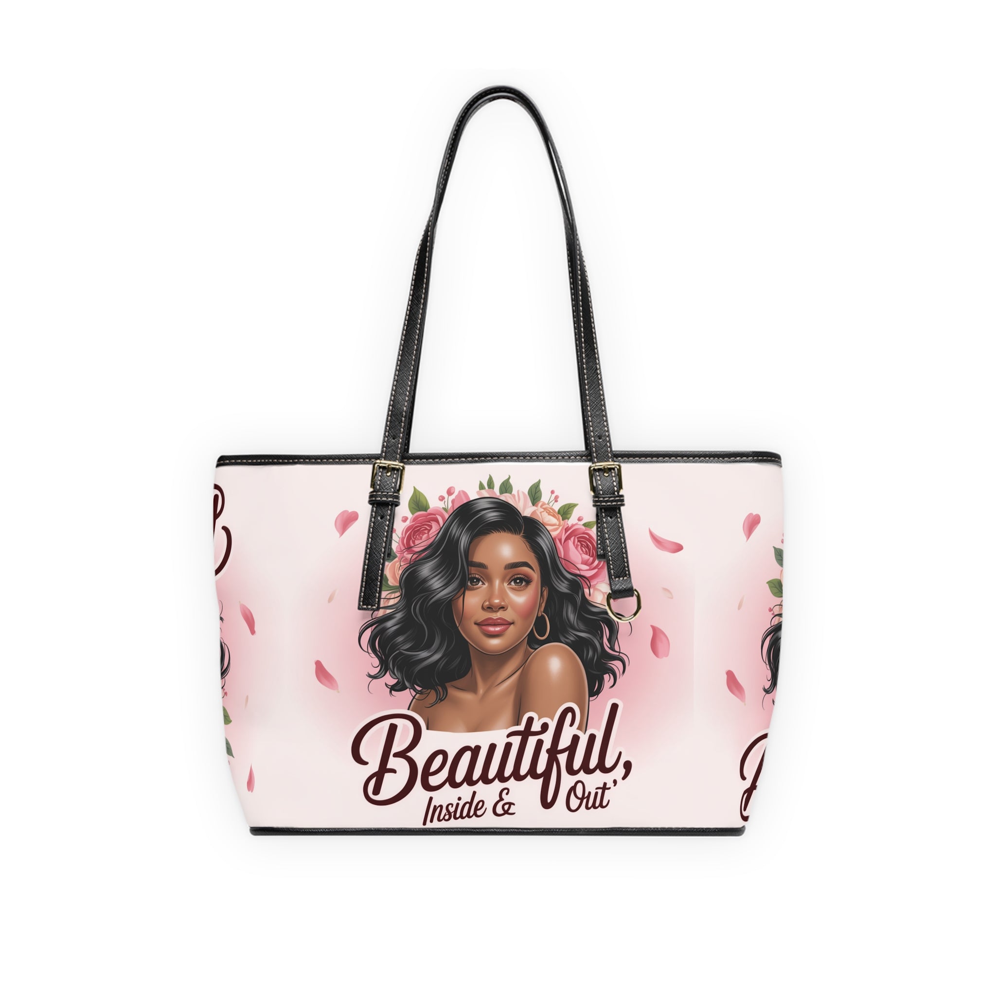 Tote Bag — "Beautiful Inside & Out" Floral Portrait PU Shoulder Tote