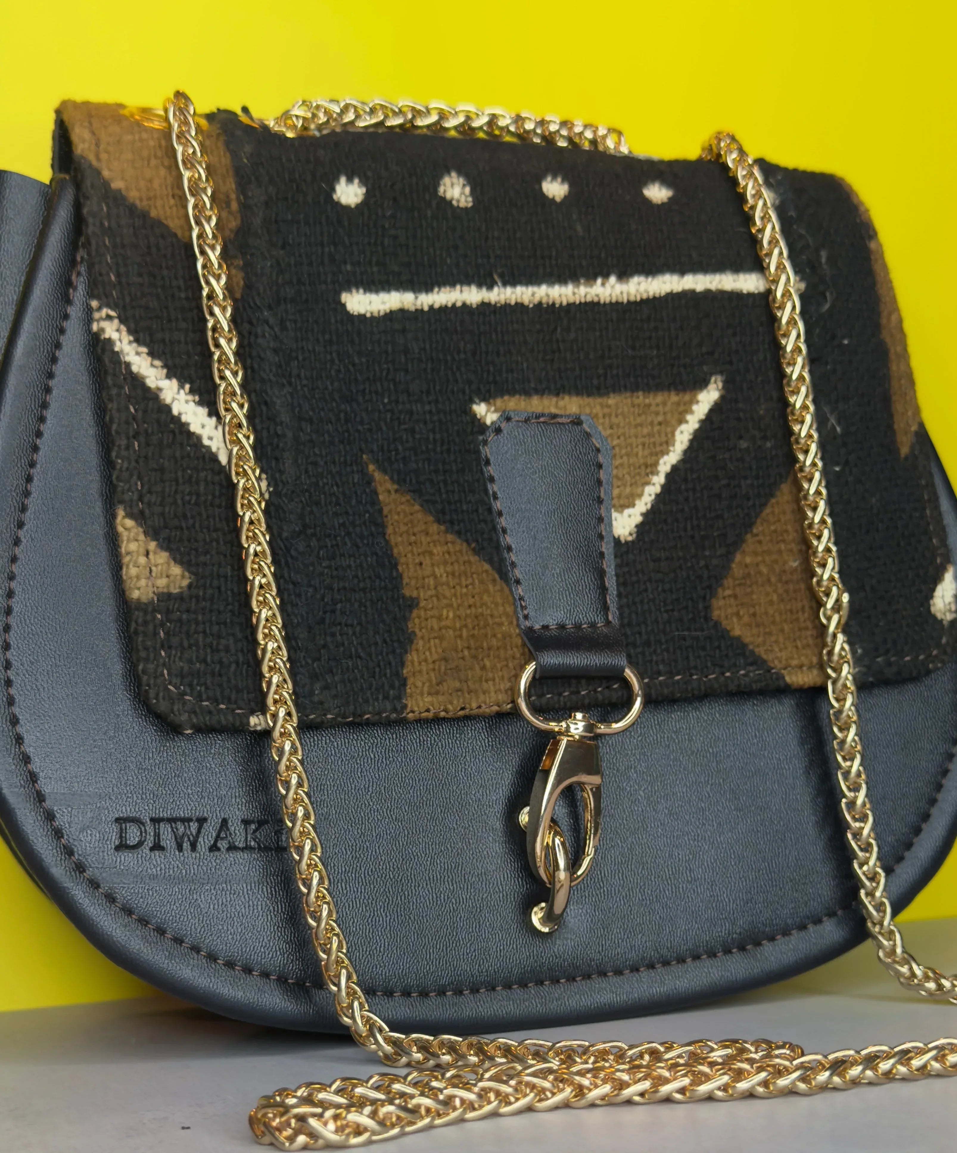 African black & brown bogolan pattern shoulder bag - DiwaKi