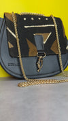 DiwaKi Bogolan Royale Chain Bag – African Mudcloth Leather Shoulder Bag with Gold Chain