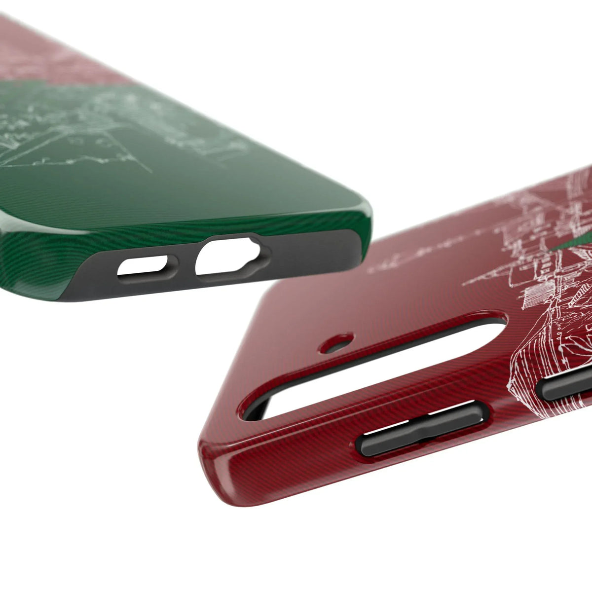 Morocco Flag Sketch Tough Phone Case — Red & Green Casablanca Cityscape - DiwaKi