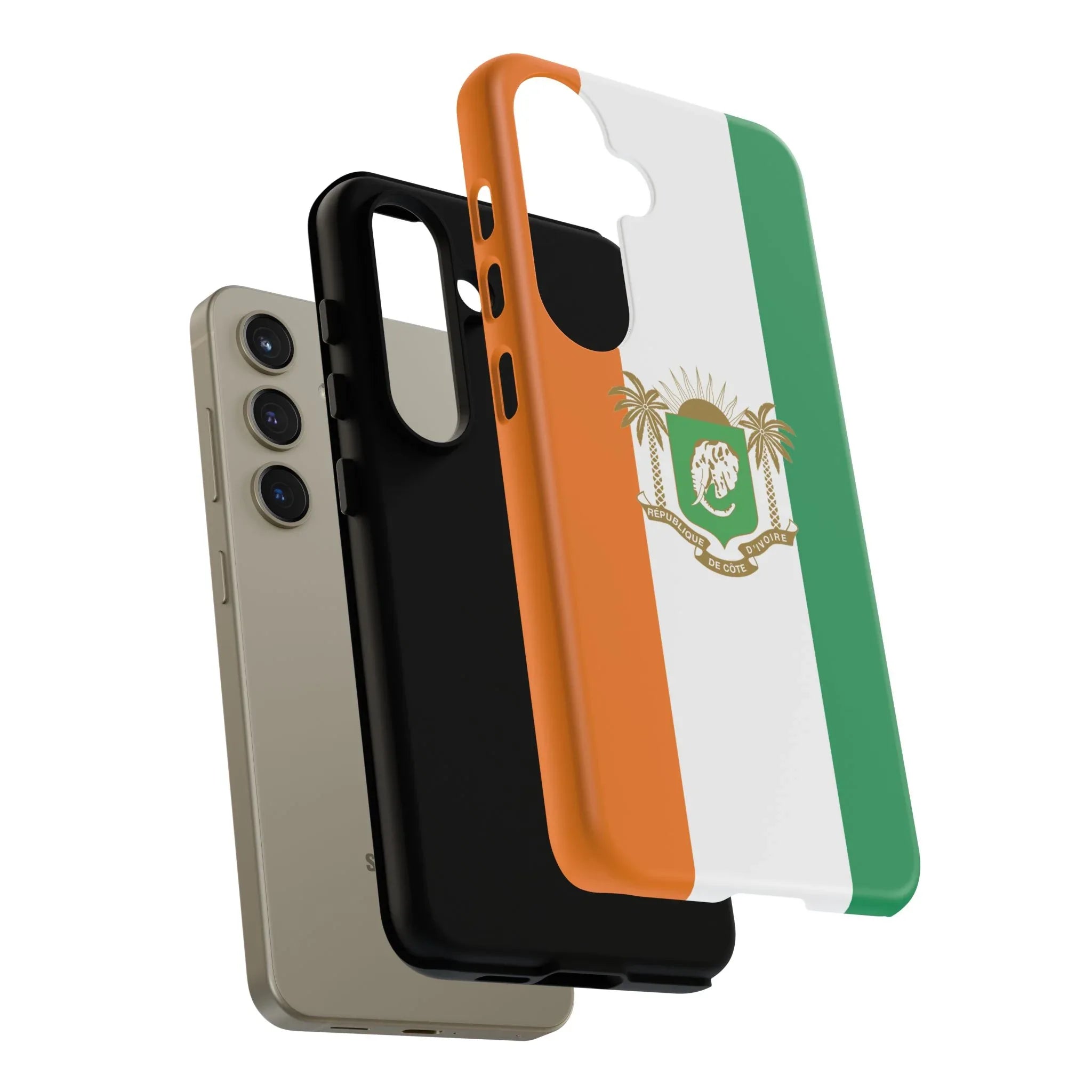 Ivory Coast Flag Tough Phone Case — Orange White Green Shield Crest - DiwaKi