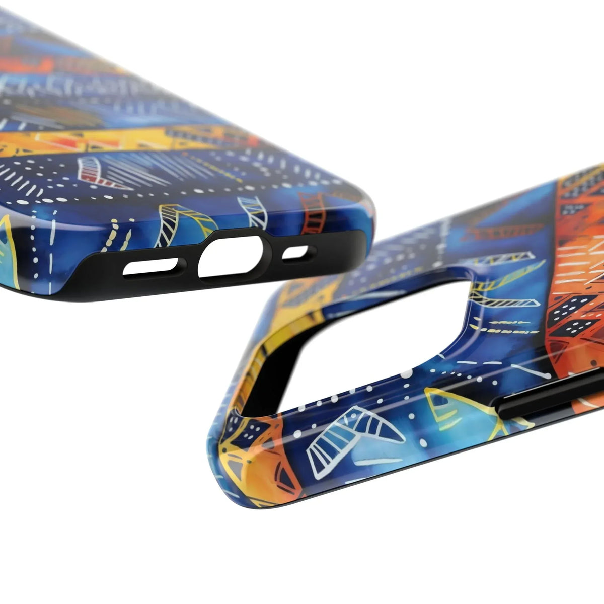 African mudcloth Tribal Indigo Stripe Tough Phone Case — Blue & Orange Geometric Protective Cover - DiwaKi