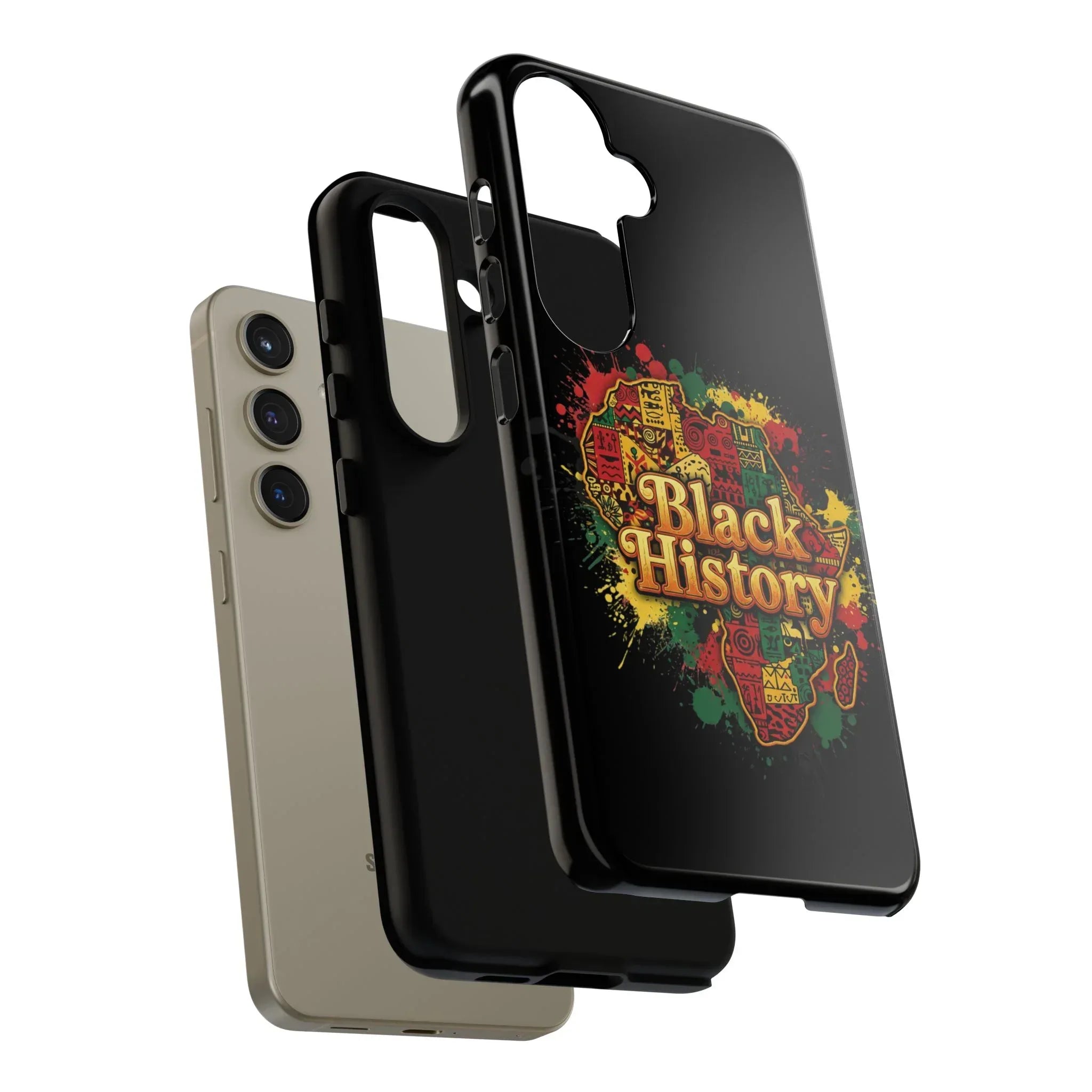 Black History Phone Case — Afrocentric Map Design, Bold Red‑Green‑Gold Splash - DiwaKi