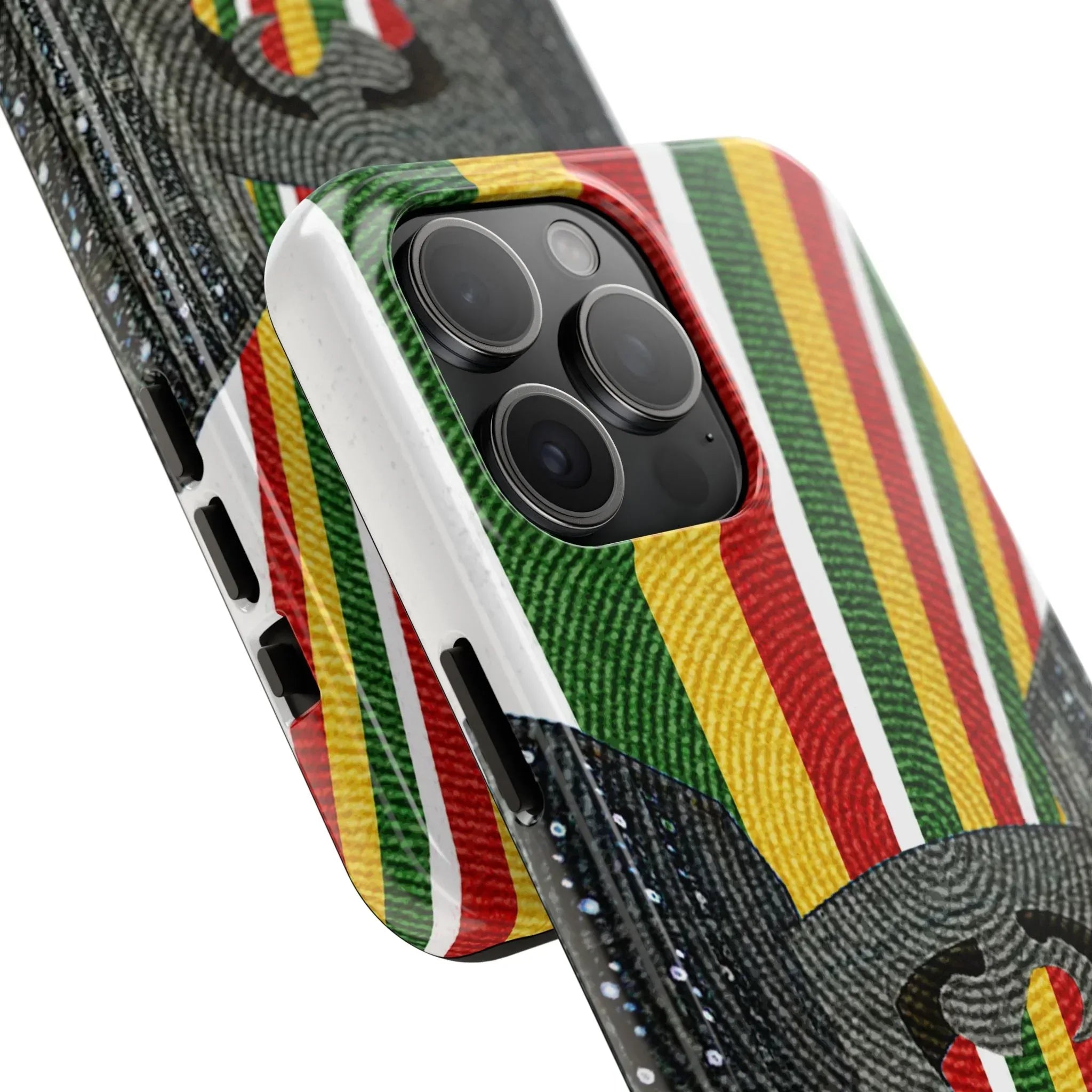 Togo Tough Phone Case — Durable Denim Look with Red Yellow Green Design - DiwaKi