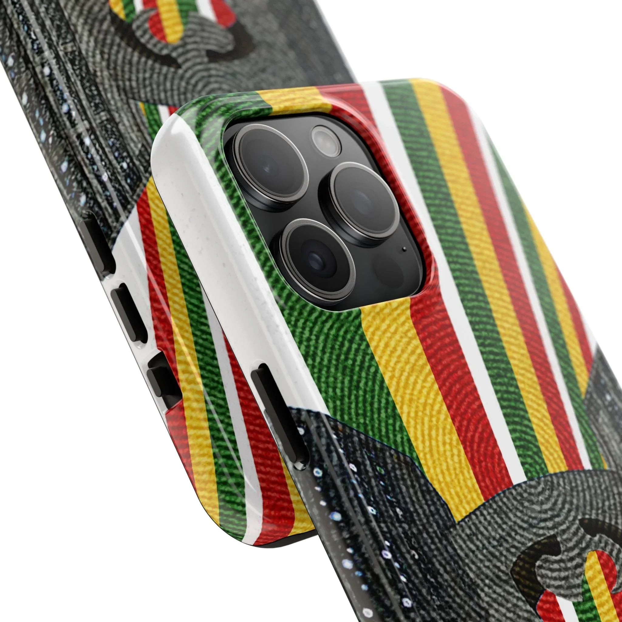 Togo Tough Phone Case — Durable Denim Look with Red Yellow Green Design - DiwaKi