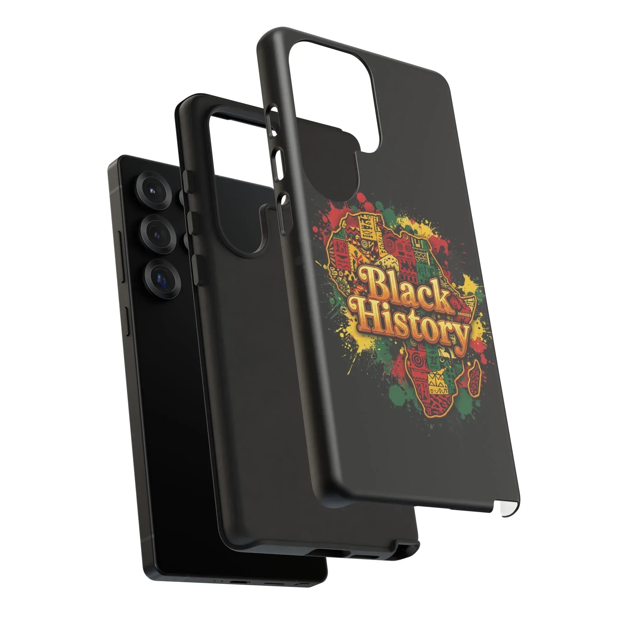 Black History Phone Case — Afrocentric Map Design, Bold Red‑Green‑Gold Splash - DiwaKi