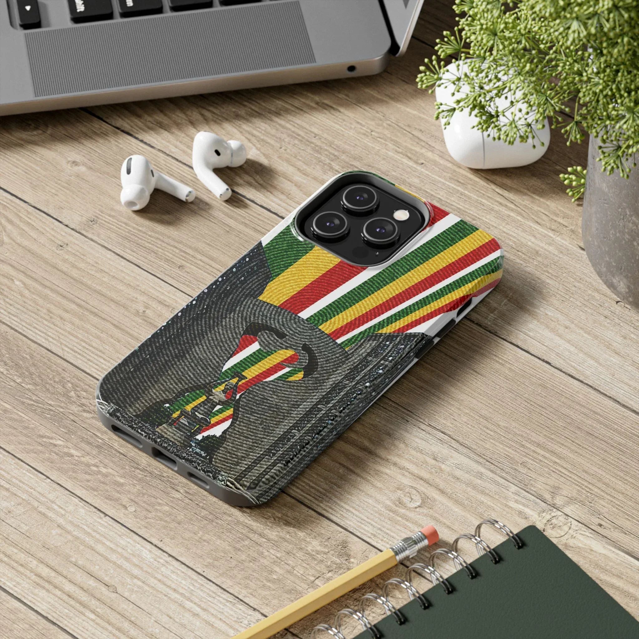 Togo Tough Phone Case — Durable Denim Look with Red Yellow Green Design - DiwaKi
