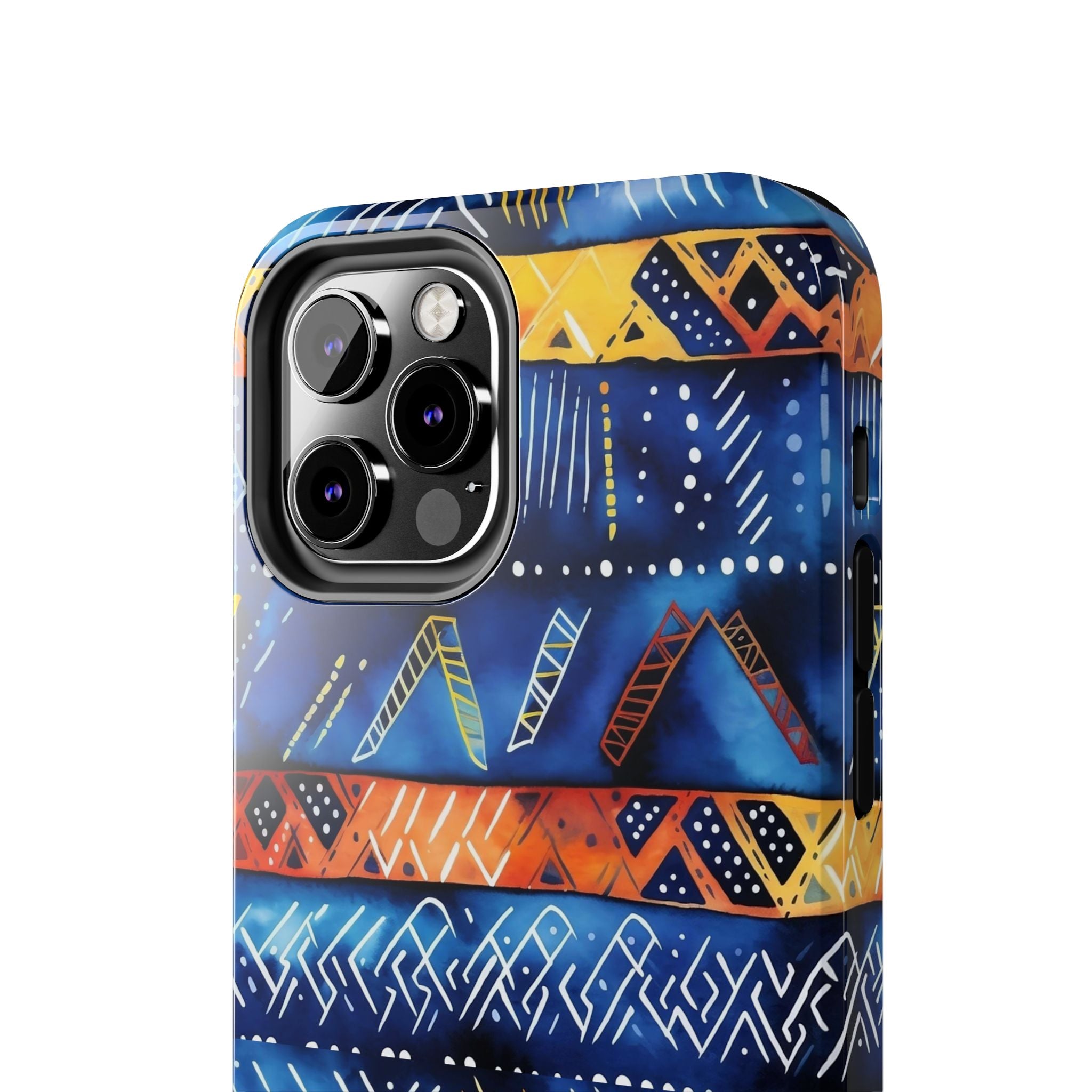 African mudcloth Tribal Indigo Stripe Tough Phone Case — Blue & Orange Geometric Protective Cover