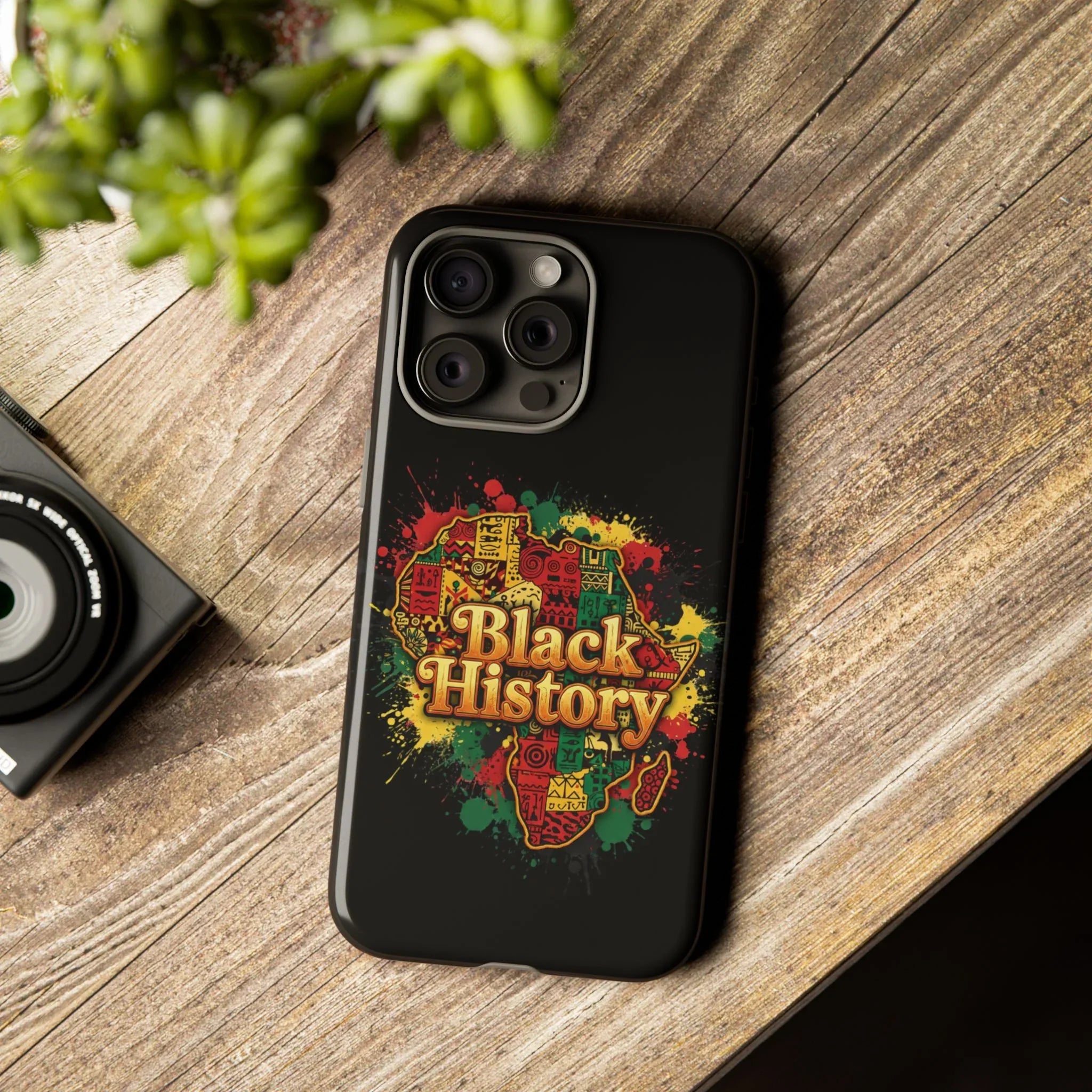 Black History Phone Case — Afrocentric Map Design, Bold Red‑Green‑Gold Splash - DiwaKi