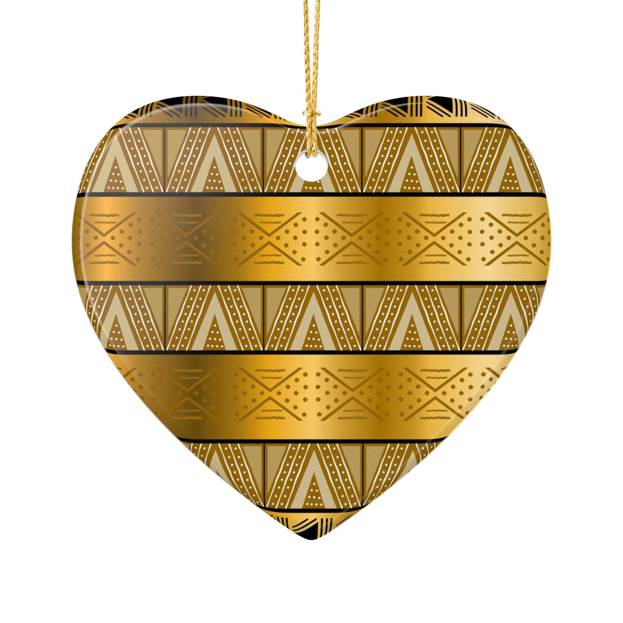 Gold Tribal Heart Ceramic Ornament — Decorative Holiday & Gift Accent