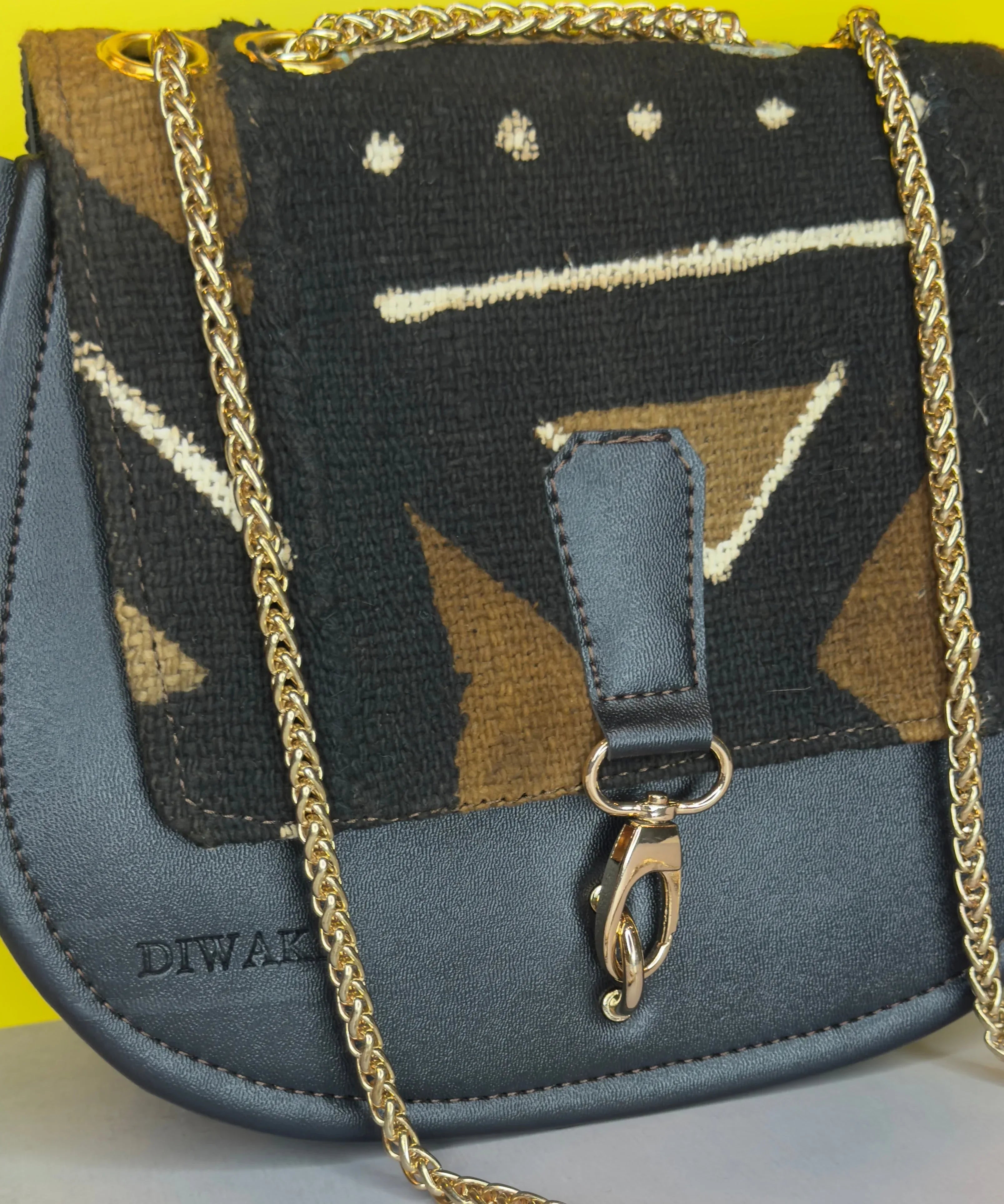 African black & brown bogolan pattern shoulder bag - DiwaKi
