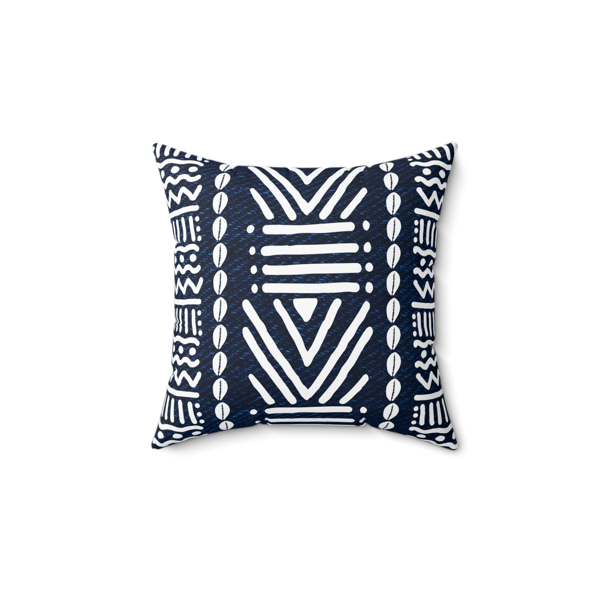 Mudcloth-Inspired Navy Throw Pillow — Boho Geometric Square Accent