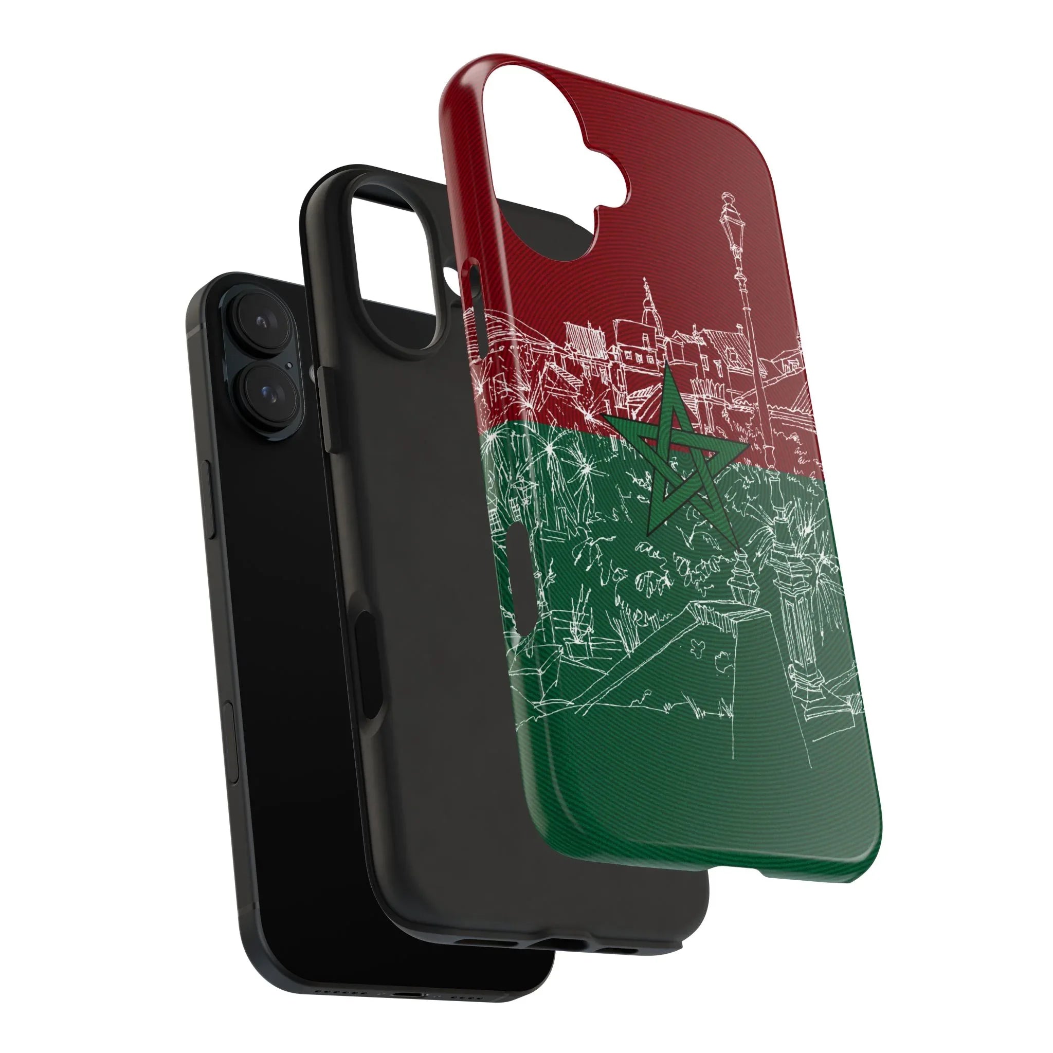 Morocco Flag Sketch Tough Phone Case — Red & Green Casablanca Cityscape - DiwaKi
