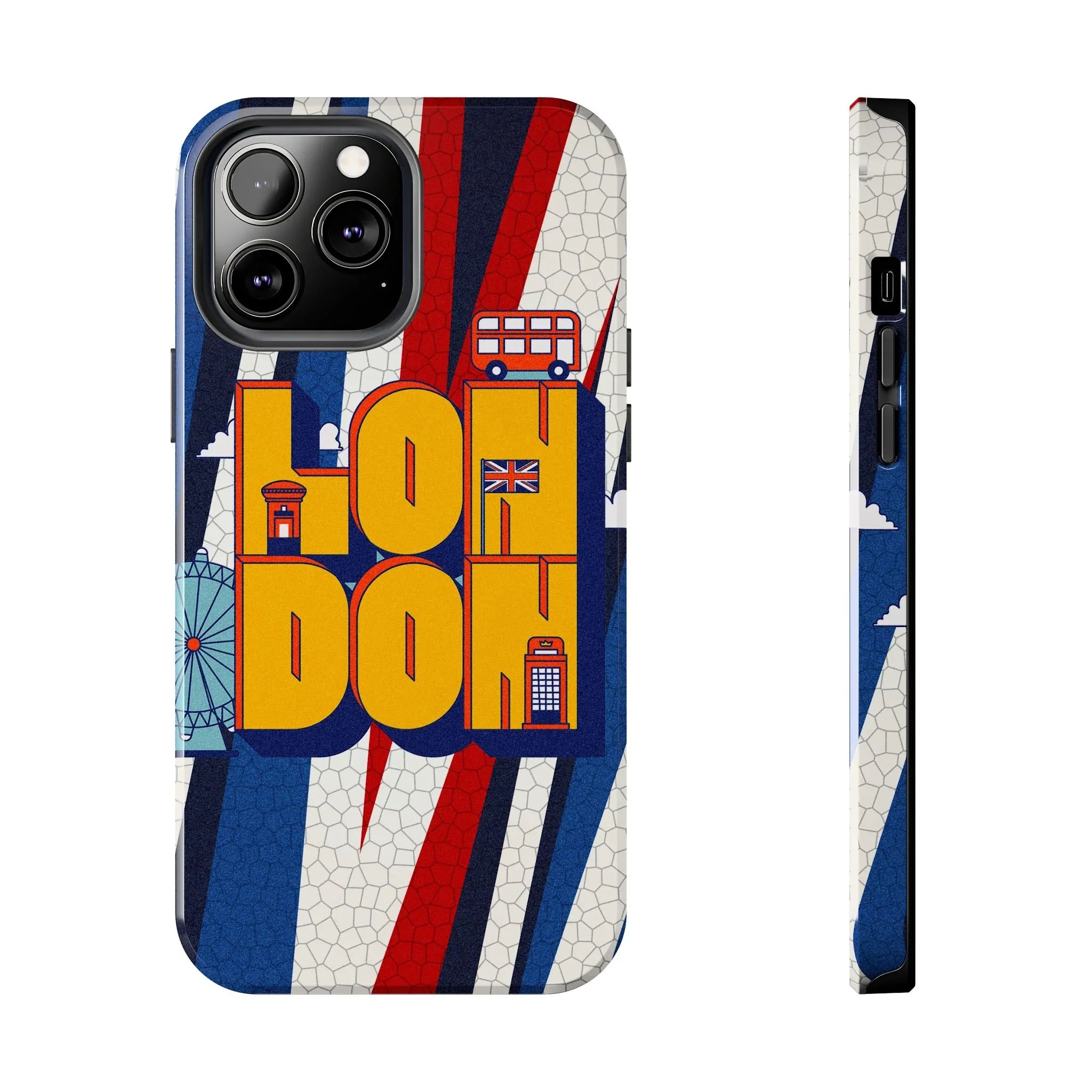 London Graphic Tough Phone Case – Retro Union Jack Travel Design - DiwaKi