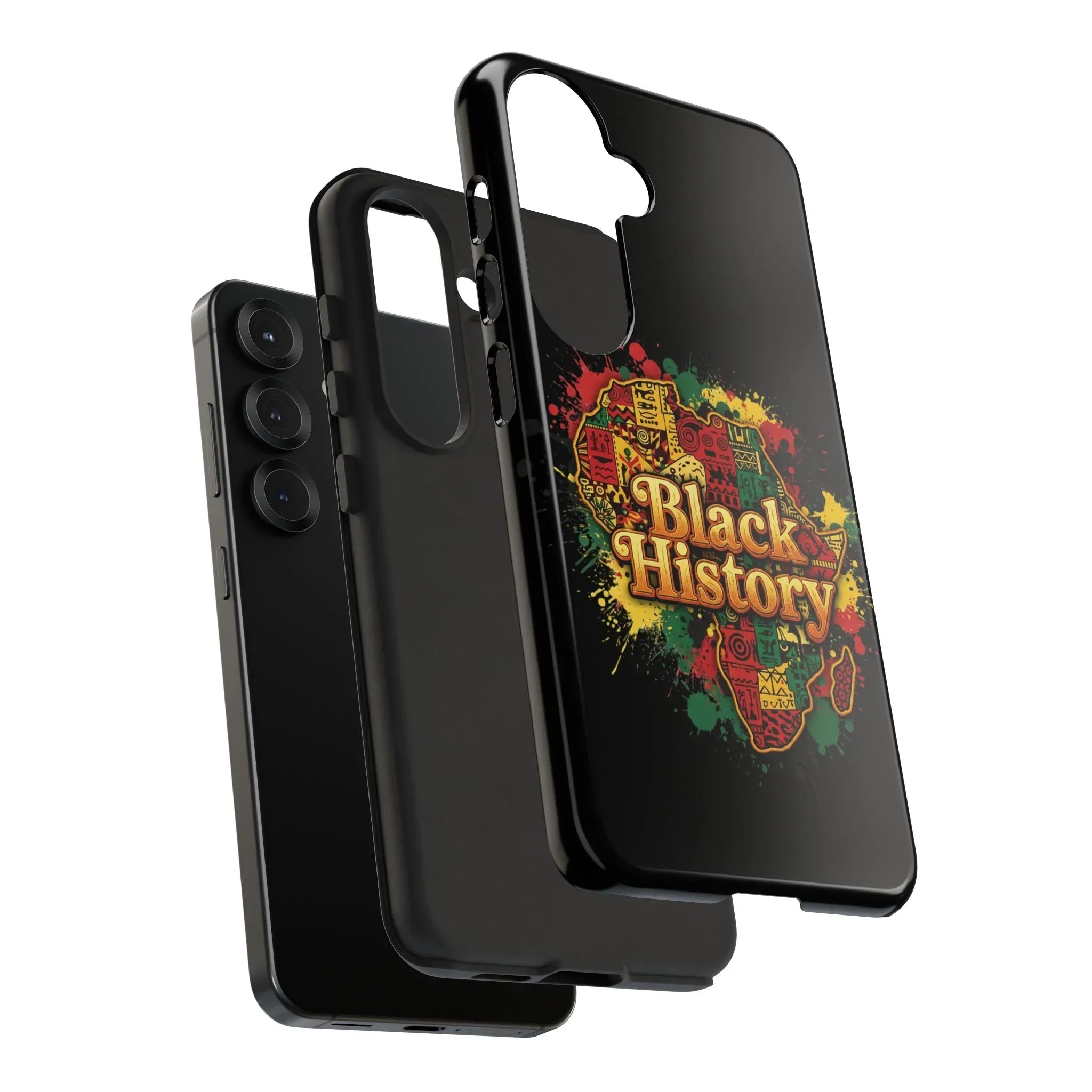 Black History Phone Case — Afrocentric Map Design, Bold Red‑Green‑Gold Splash - DiwaKi