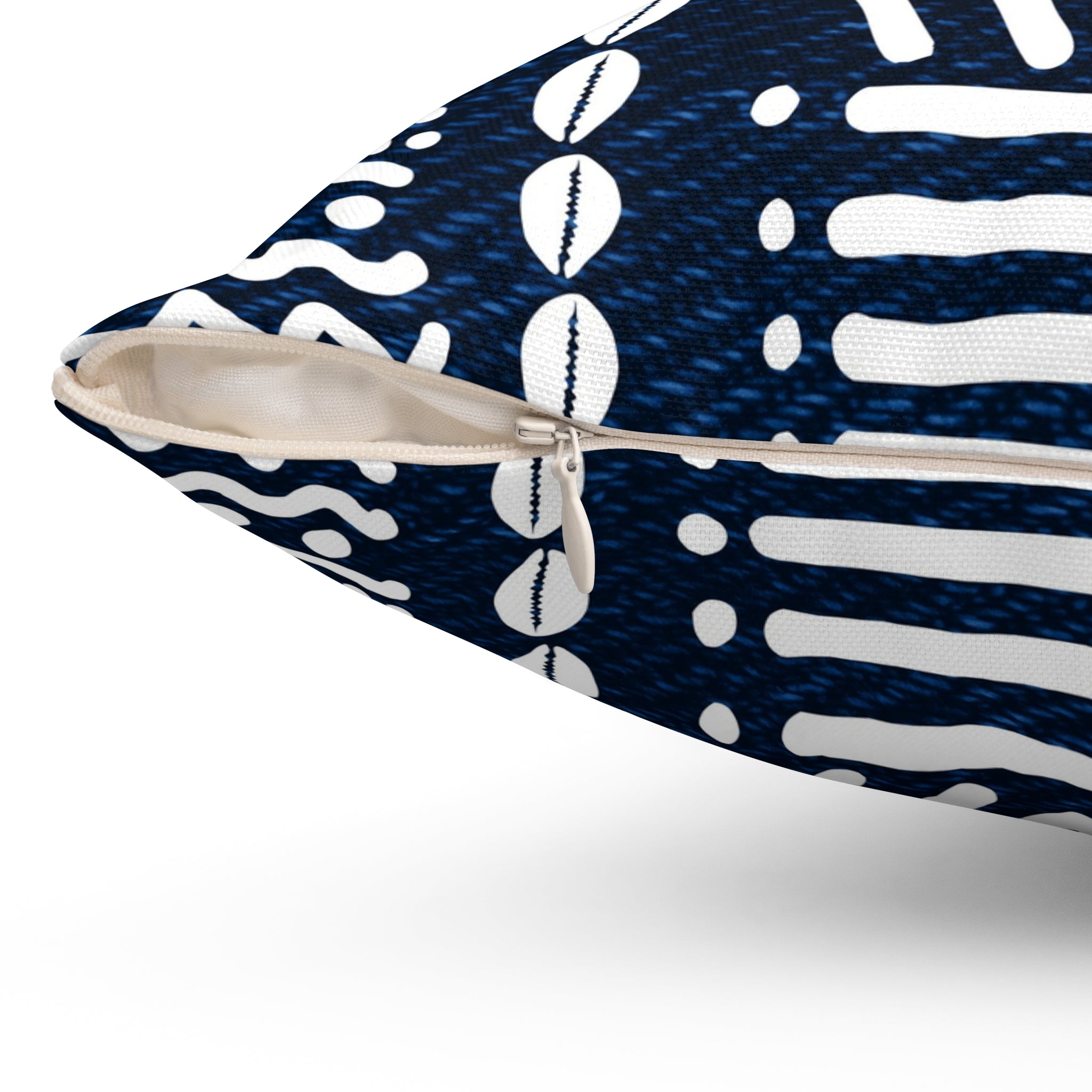 Mudcloth-Inspired Navy Throw Pillow — Boho Geometric Square Accent