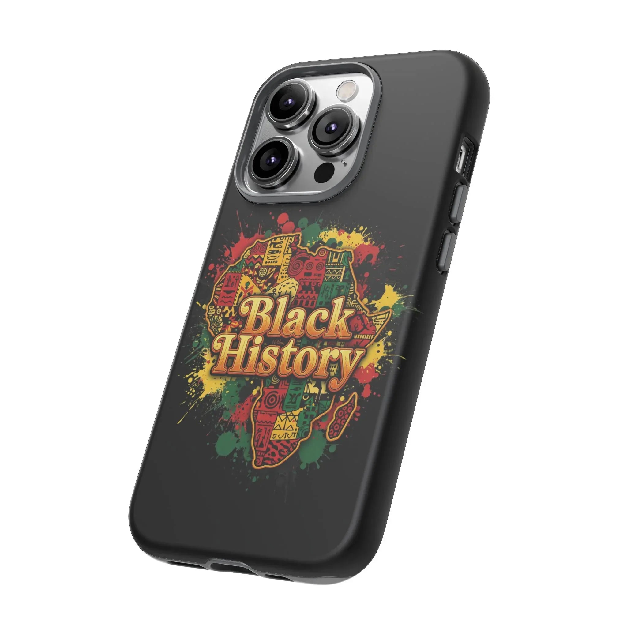 Black History Phone Case — Afrocentric Map Design, Bold Red‑Green‑Gold Splash - DiwaKi