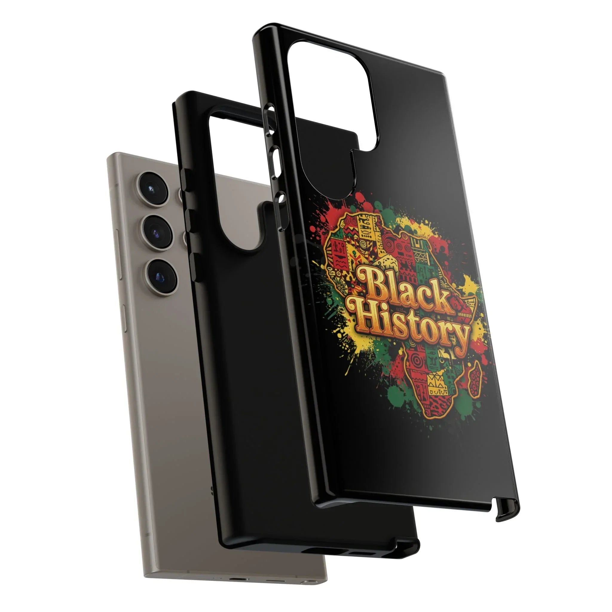 Black History Phone Case — Afrocentric Map Design, Bold Red‑Green‑Gold Splash - DiwaKi