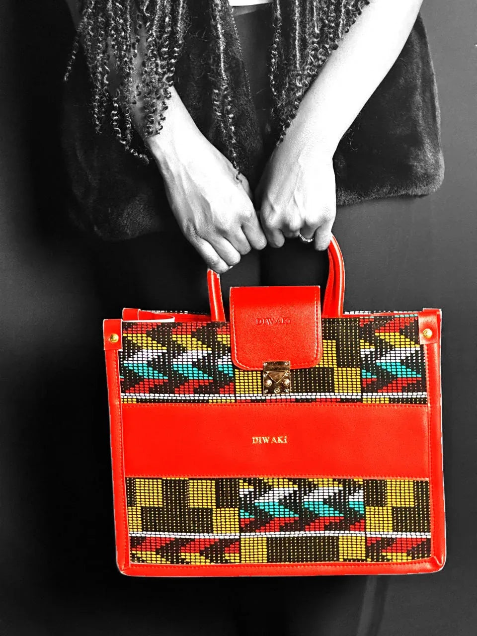 African print leather handbag - DiwaKi