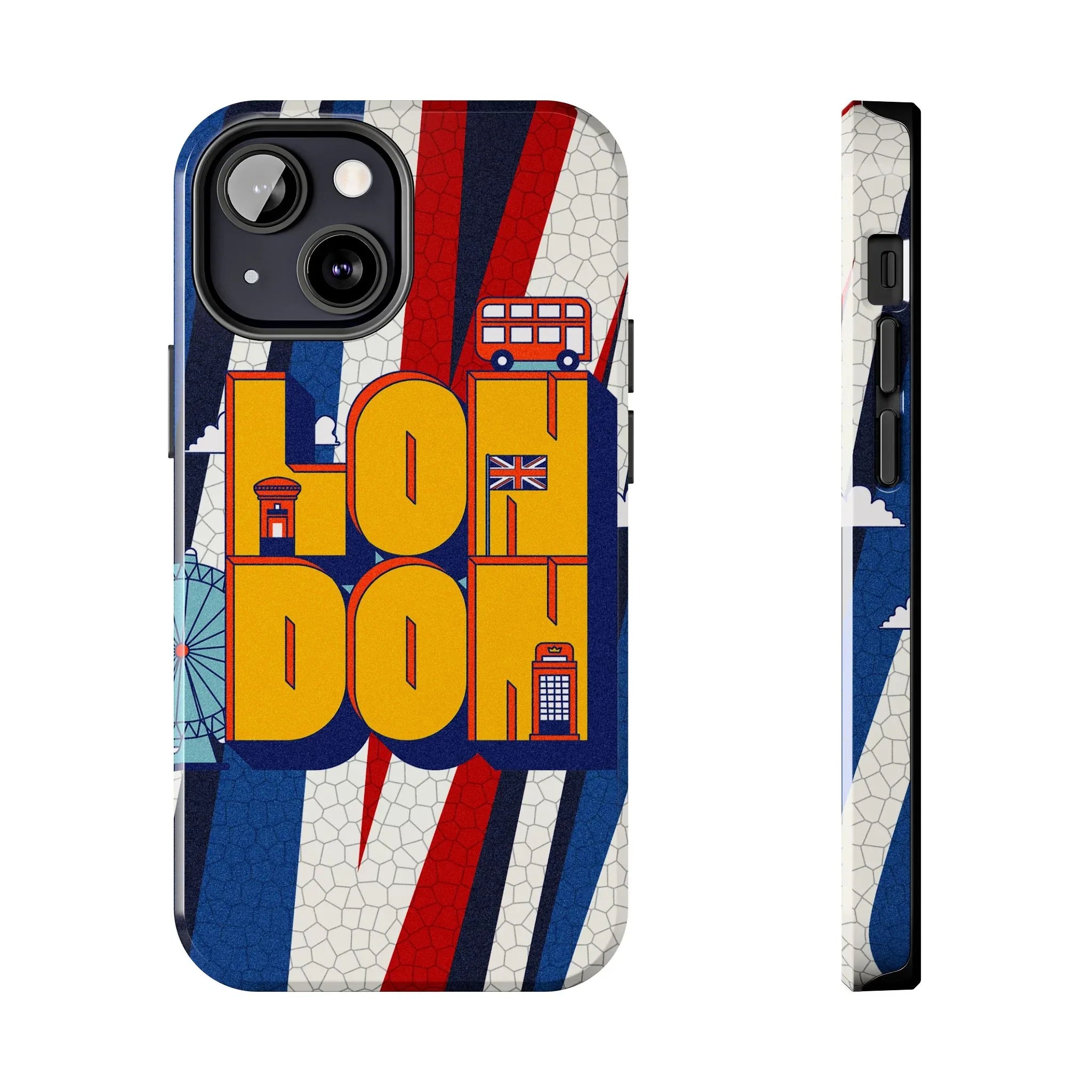 London Graphic Tough Phone Case – Retro Union Jack Travel Design - DiwaKi