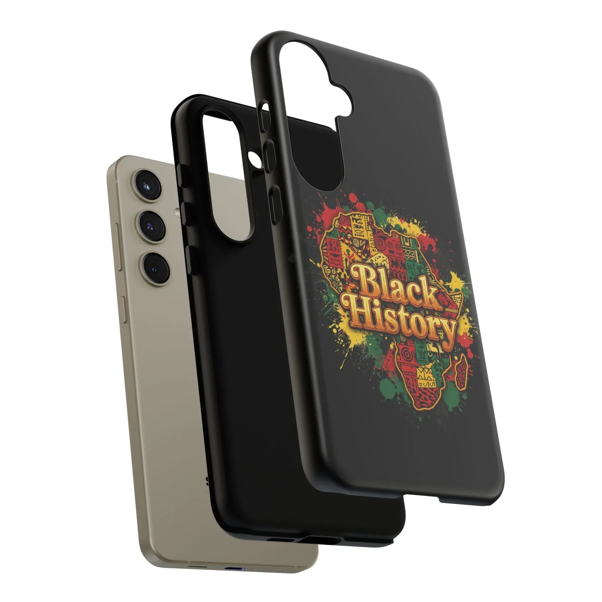 Black History Phone Case — Afrocentric Map Design, Bold Red‑Green‑Gold Splash - DiwaKi