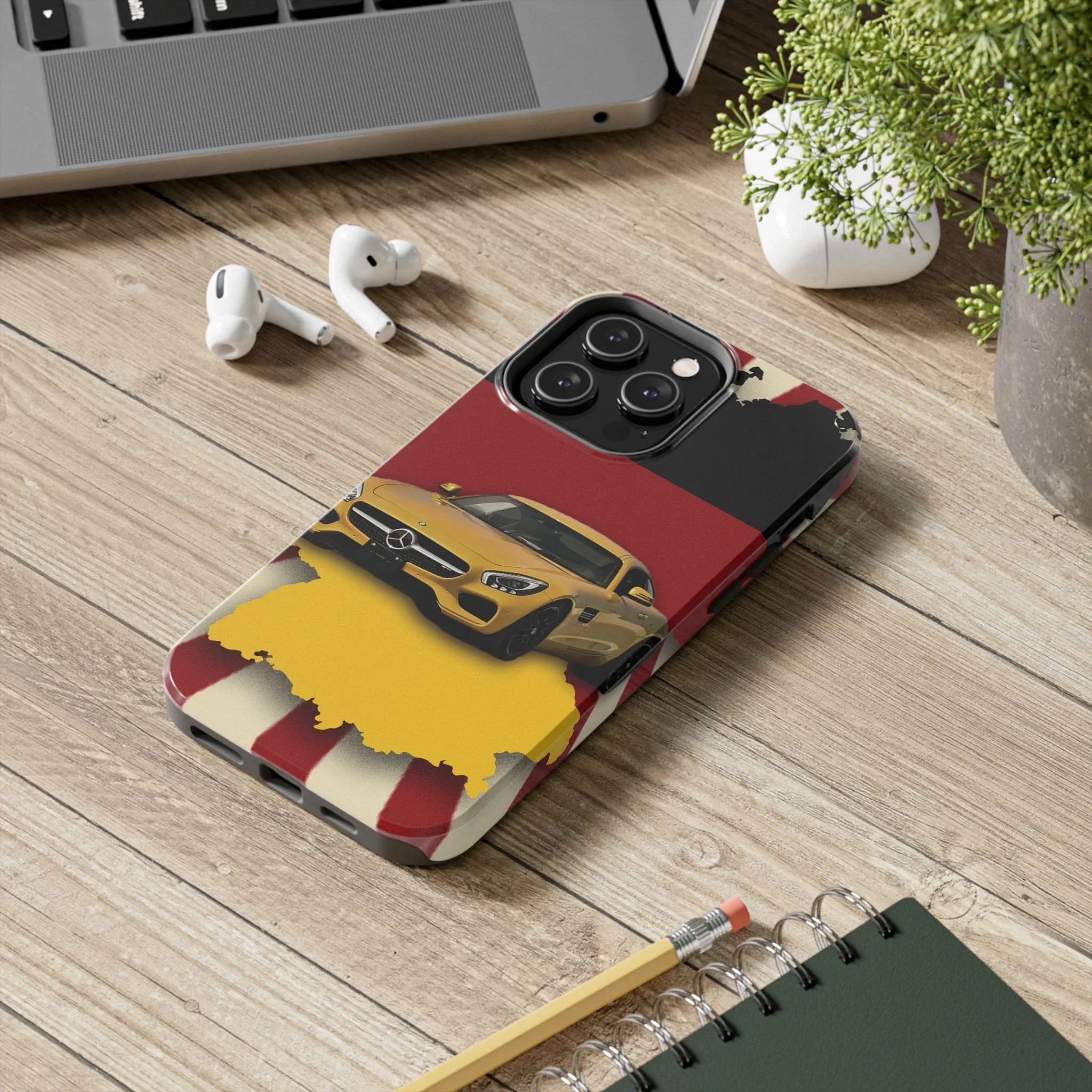 Mercedes Sports Car Tough Phone Case — Yellow GT on Red & Black Background - DiwaKi