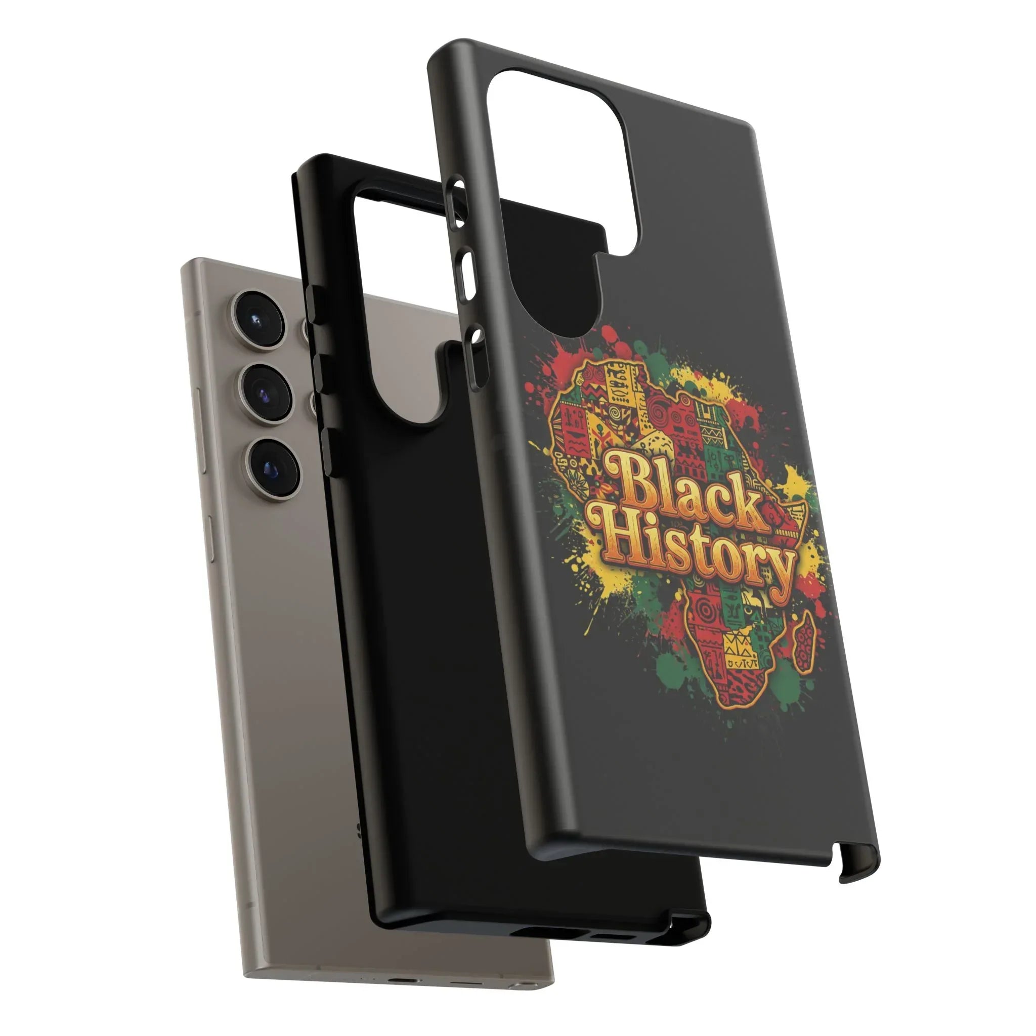 Black History Phone Case — Afrocentric Map Design, Bold Red‑Green‑Gold Splash - DiwaKi