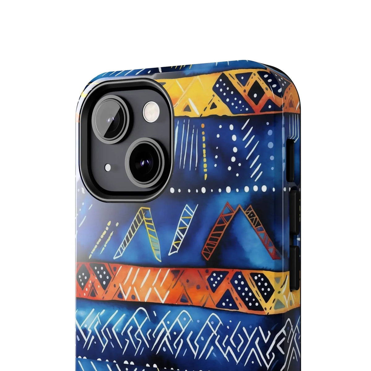 African mudcloth Tribal Indigo Stripe Tough Phone Case — Blue & Orange Geometric Protective Cover - DiwaKi