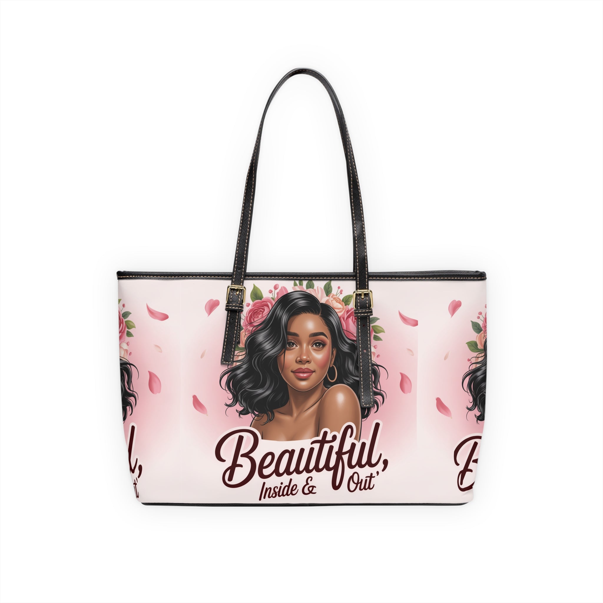Tote Bag — "Beautiful Inside & Out" Floral Portrait PU Shoulder Tote