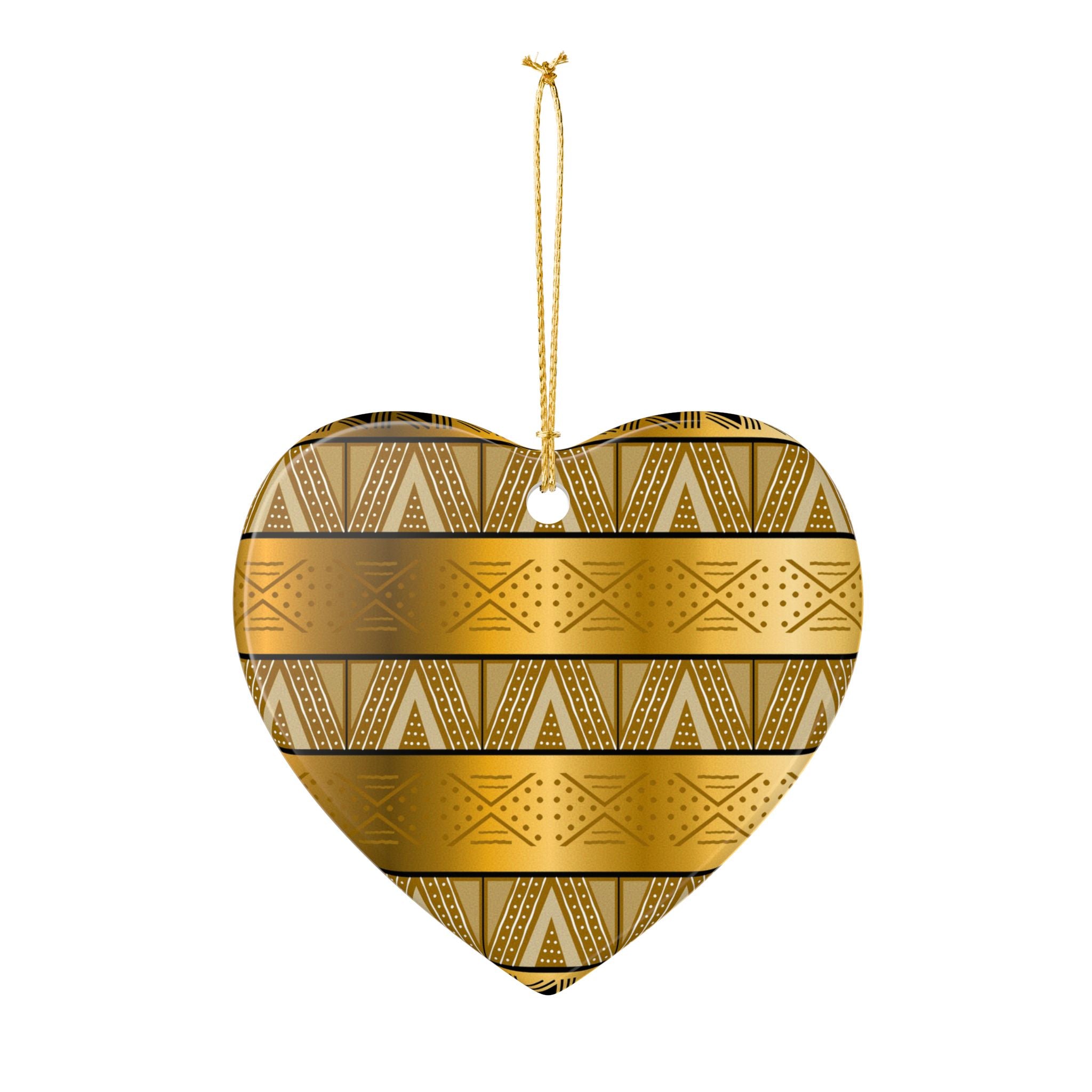 Gold Tribal Heart Ceramic Ornament — Decorative Holiday & Gift Accent