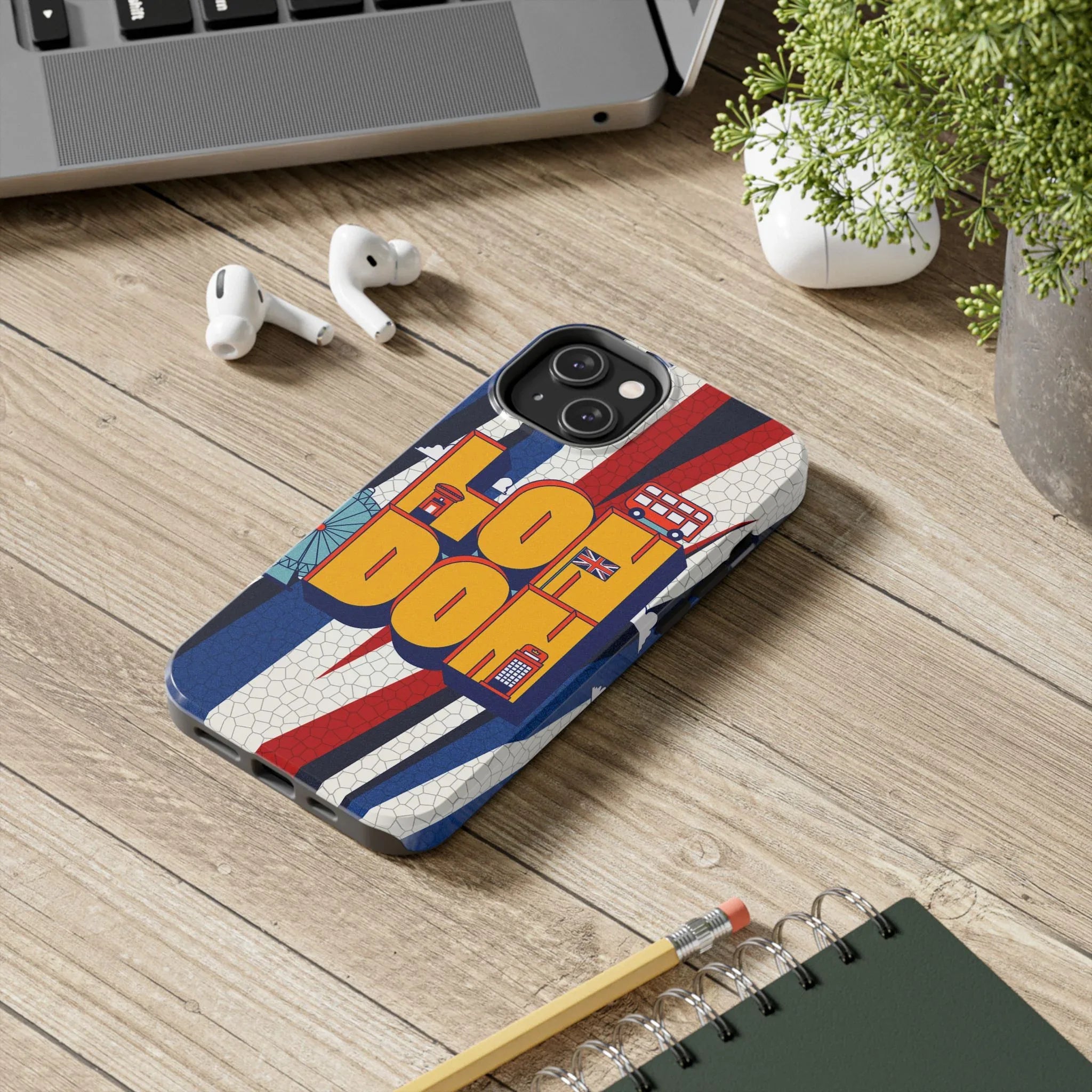 London Graphic Tough Phone Case – Retro Union Jack Travel Design - DiwaKi