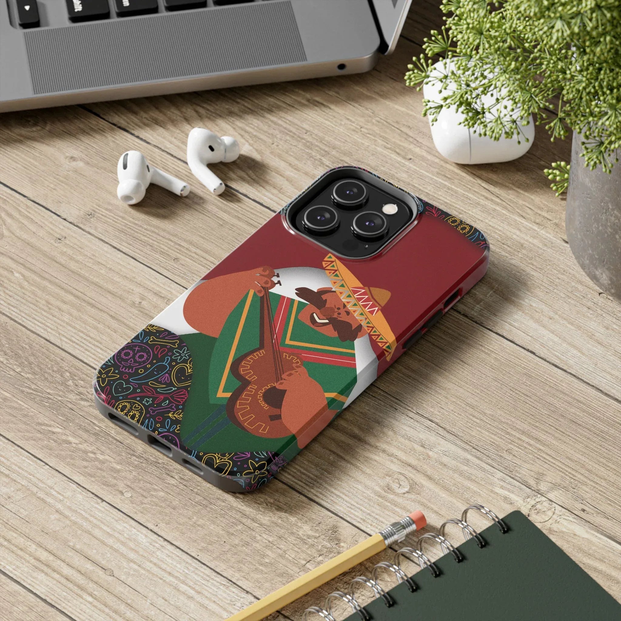 Mexico Mariachi Guitarist Tough Phone Case — Colorful Mexican Folk Art iPhone Cover - DiwaKi